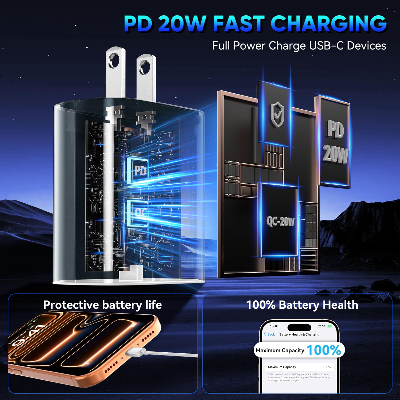 Iphone 15 Charger Fast Charging, 20W Usb C Fast Charger Block With 10Ft Long Usb C Charging Cable Cord For Iphone 15/15 Pro/15 P