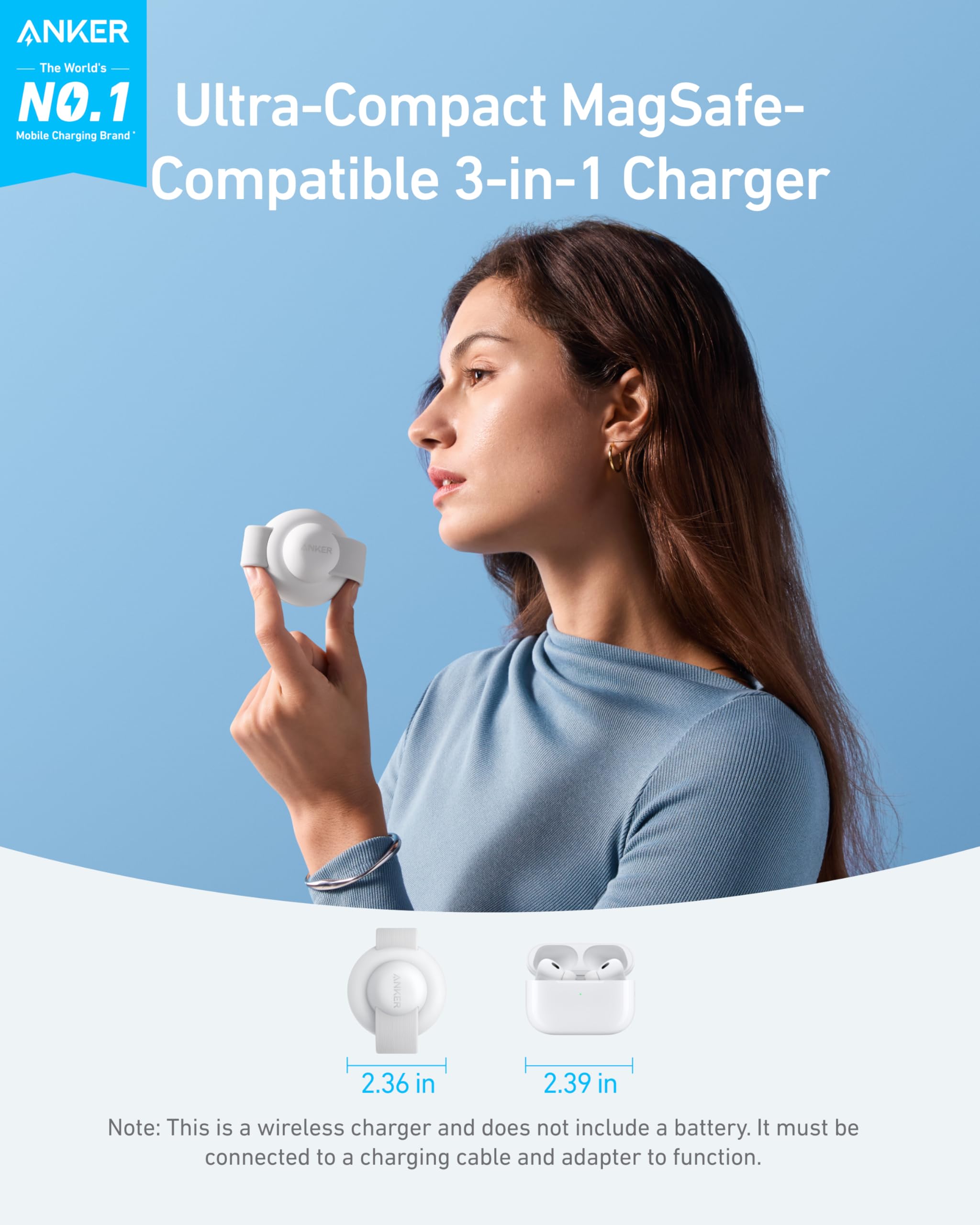 Anker Magsafe Compatible Maggo Ufo 3 In 1 Charger, Iphone 16 Wireless Charger Station, Qi2 Certified 15W, Foldable Travel Chargi