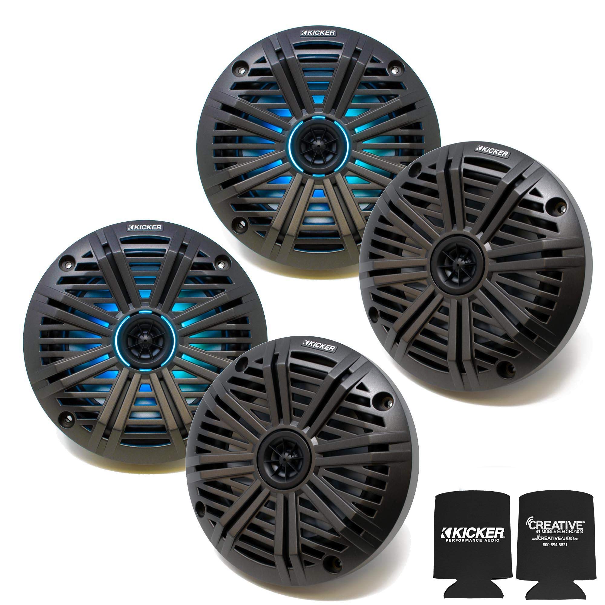 KICKER 6.5 LED Marine Speakers (2 Pair) Charcoal Salt Water Grills OEM Replacement Speakers