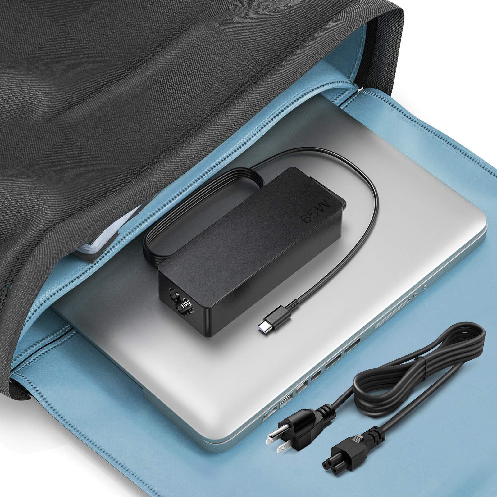 Eokoowo 65W USB Type-C Charger for Lenovo Thinkpad T14 T15 P14s P15s Laptop - Black Power Adapter Supply Charging Cord