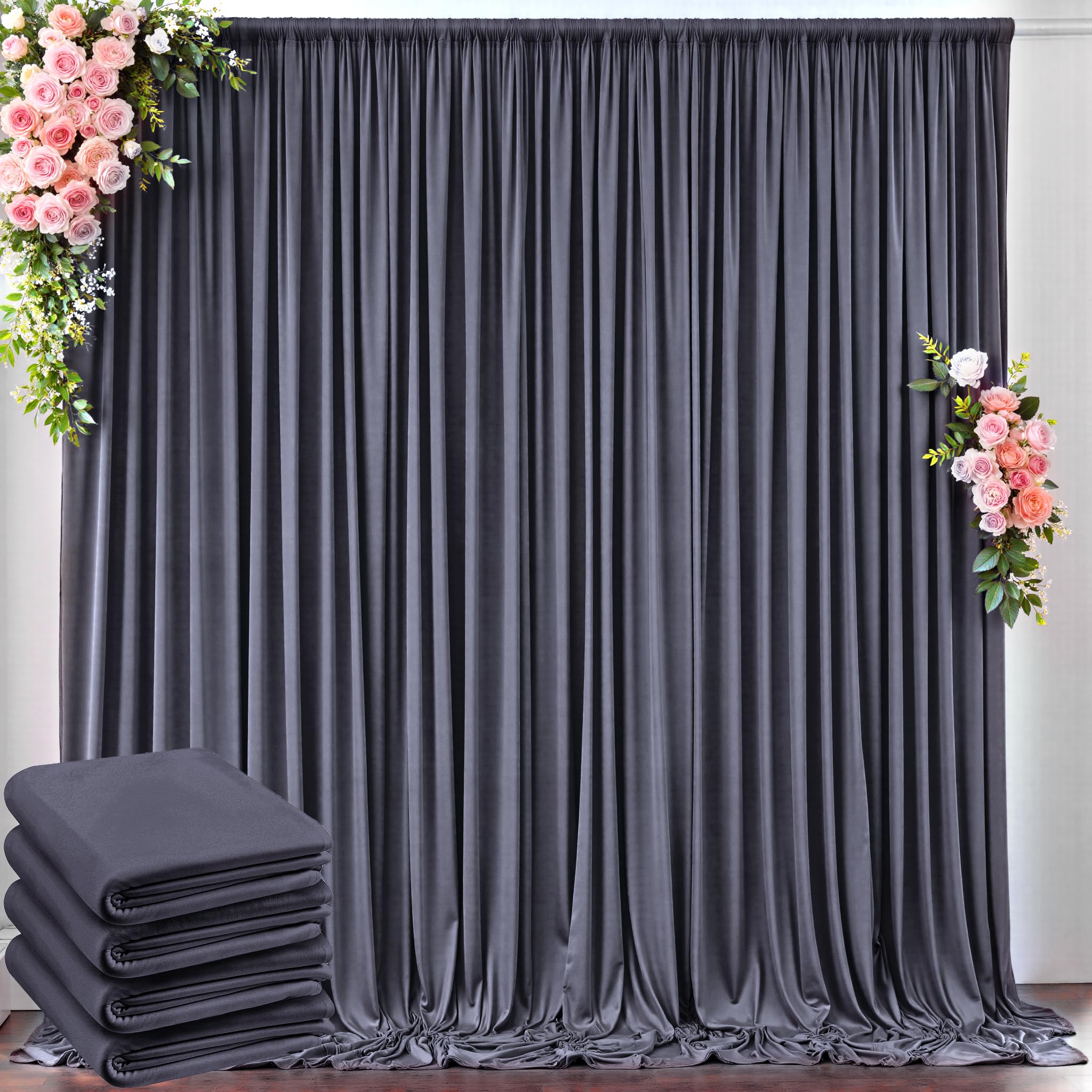 20 ft x 10 ft Wrinkle Free Charcoal Backdrop Curtain for Parties, Dark Grey Polyester Photo Backdrop Drapes for Baby Shower Wedd
