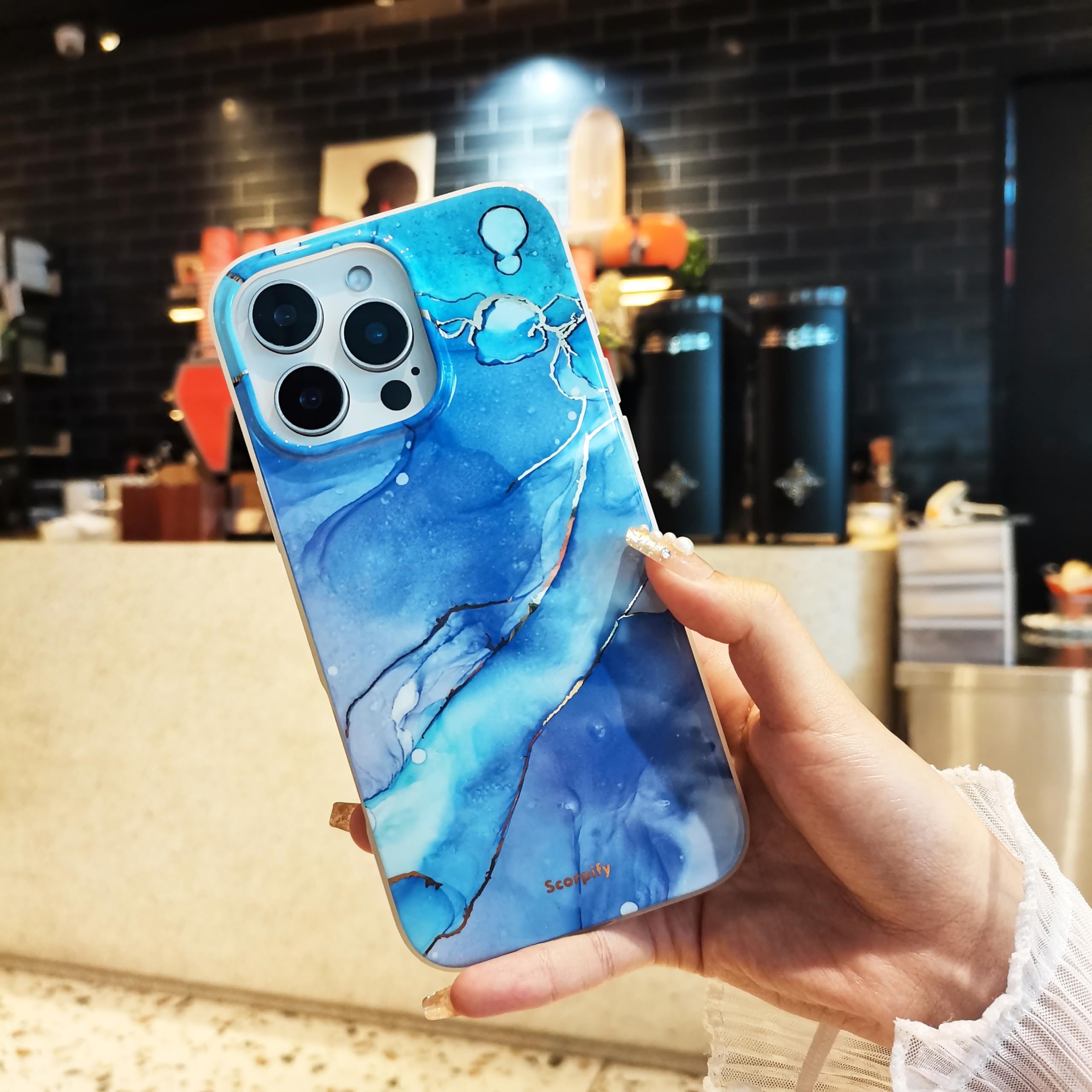 Scorpify For Iphone 16 Pro Case [Compatible With Magsafe] With Fantasy Blue Marble Design, Cute Magnetic Phone Cover For Women G