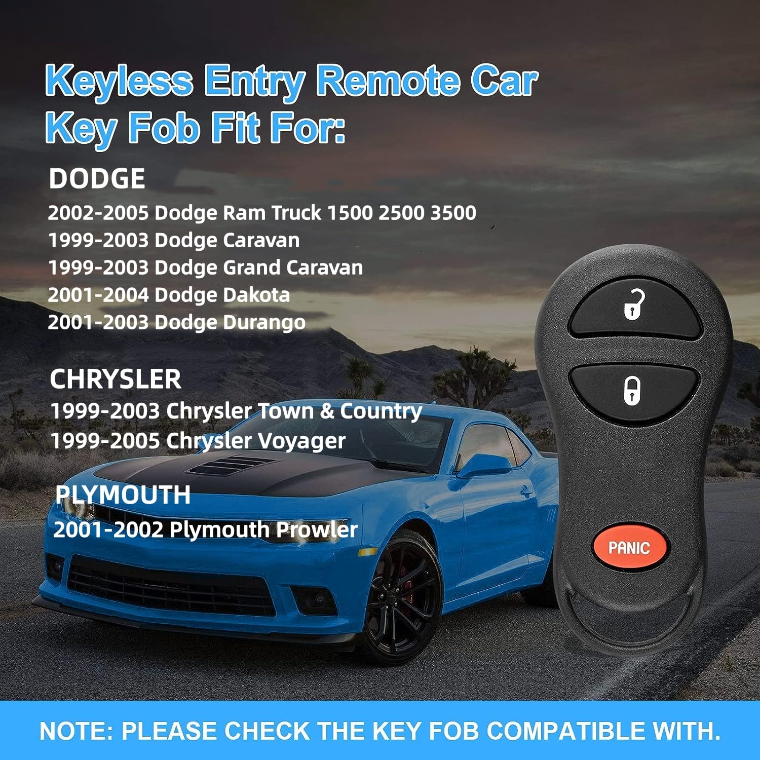 Replacement Key Fob For 2002 2005 Dodge Ram Truck 1500 2500/2001 2004 Dakota/2001 2003 Durango/2001 2003 Grand Caravan Keyless E