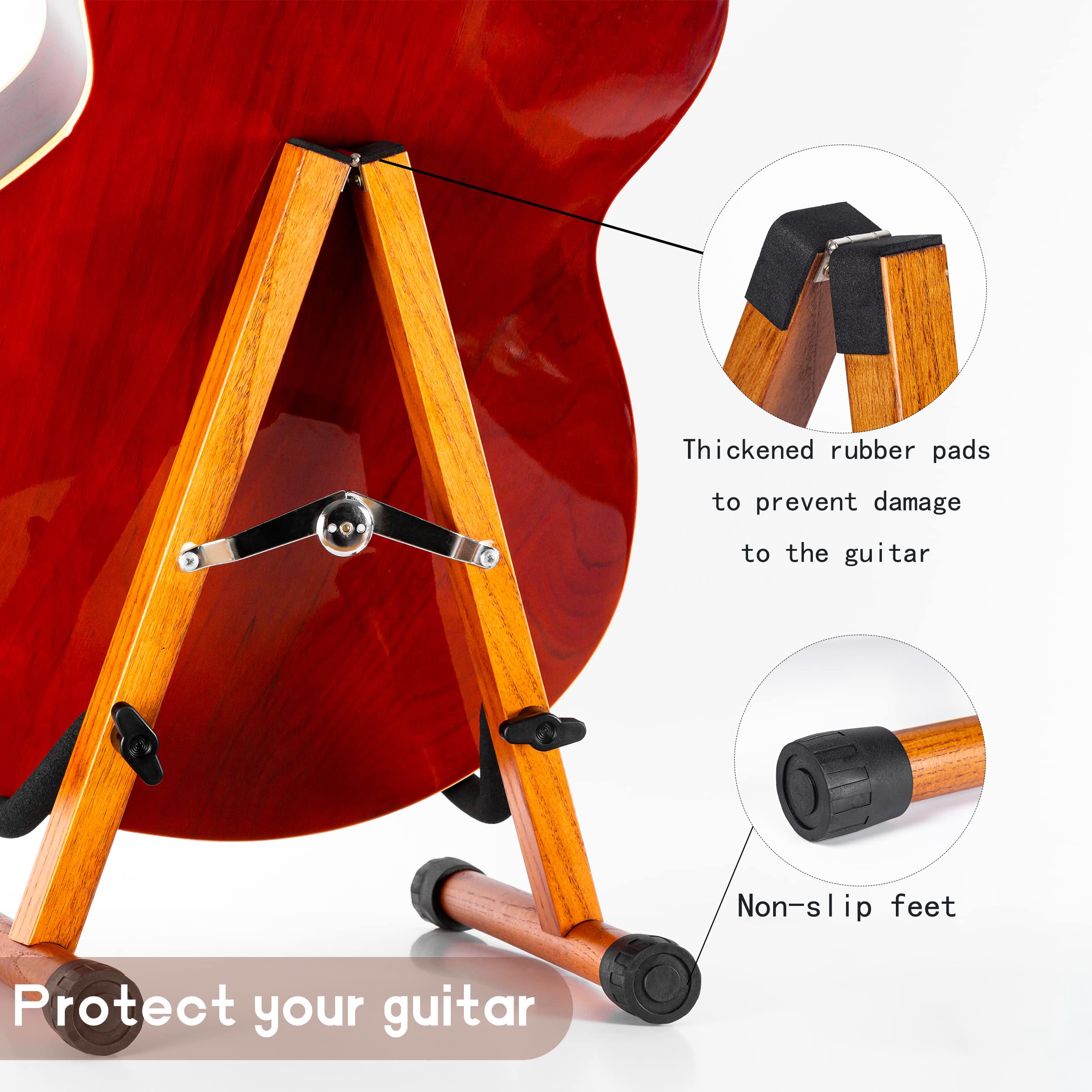 Neciuvy Guitar Stand,Wood Guitar Stand Acoustic,A Frame Folding Acoustic Electric Guitar Stands Floor For Bass,Cello,Banjo,Mando