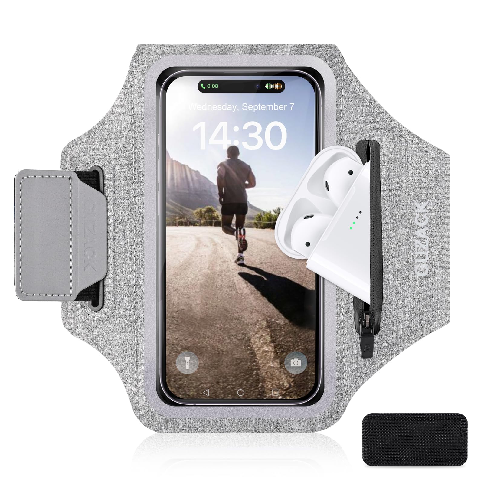 Guzack Running Armband Case For Iphone 15/14/13/12/11 Pro Max, Galaxy S24/S23/S22, Universal Cell Phone Arm Holder With Key Pock