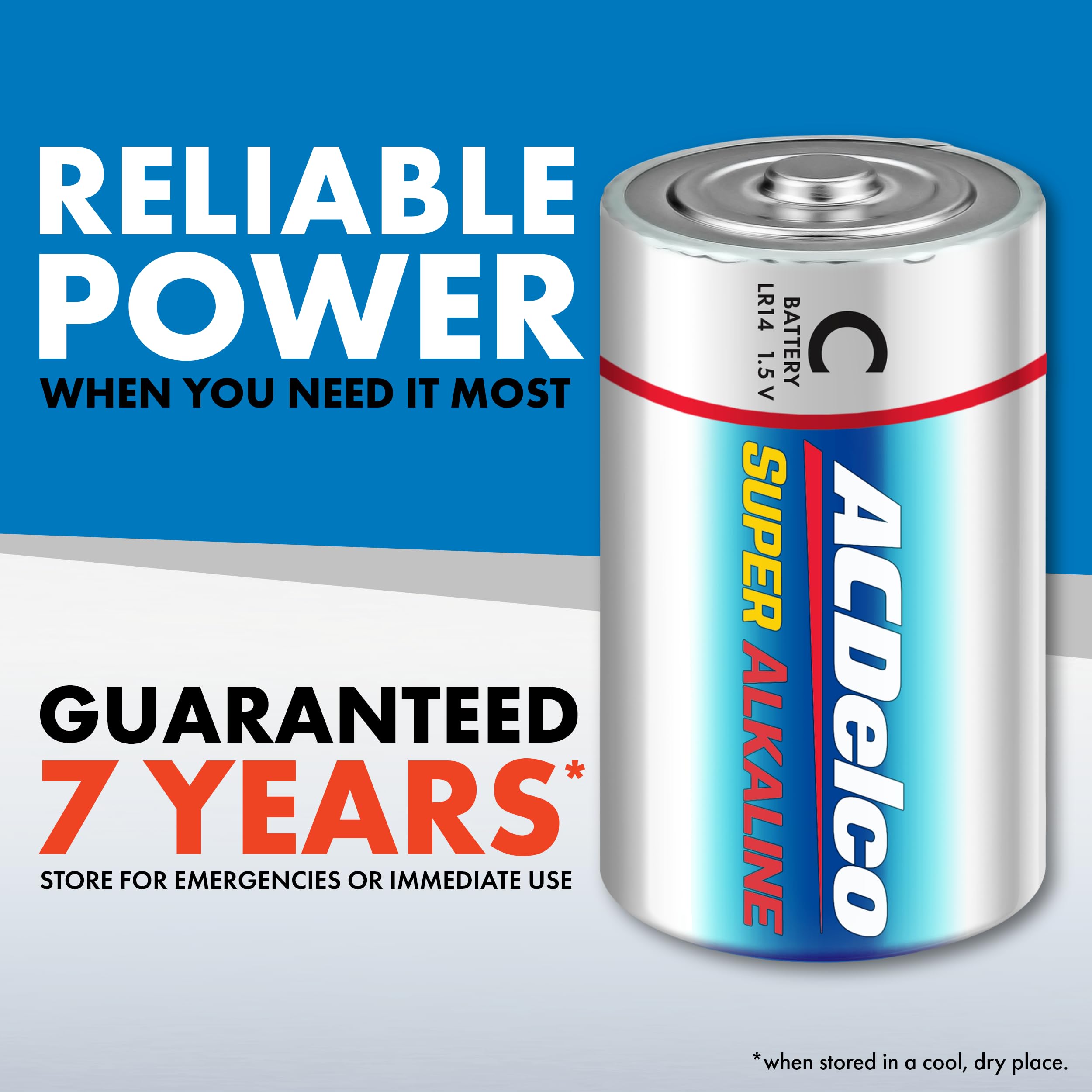 Acdelco 24-Count C Batteries, Maximum Power Super Alkaline Battery For Home And Office, 7-Year Shelf Life, Recloseable Packaging