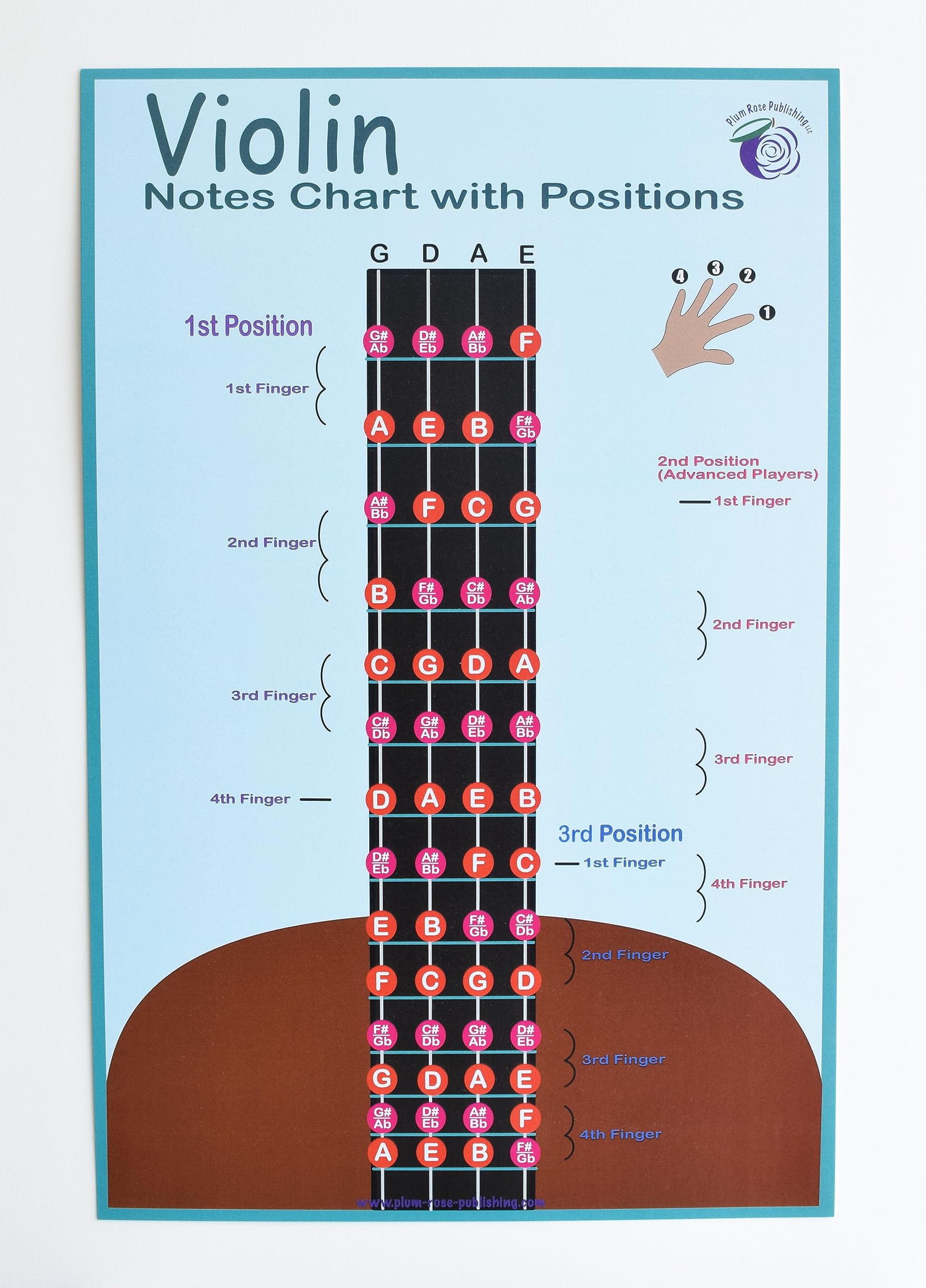 PLUM ROSE Violin Fingering Chart - Violin Fingerboard & Positions Poster