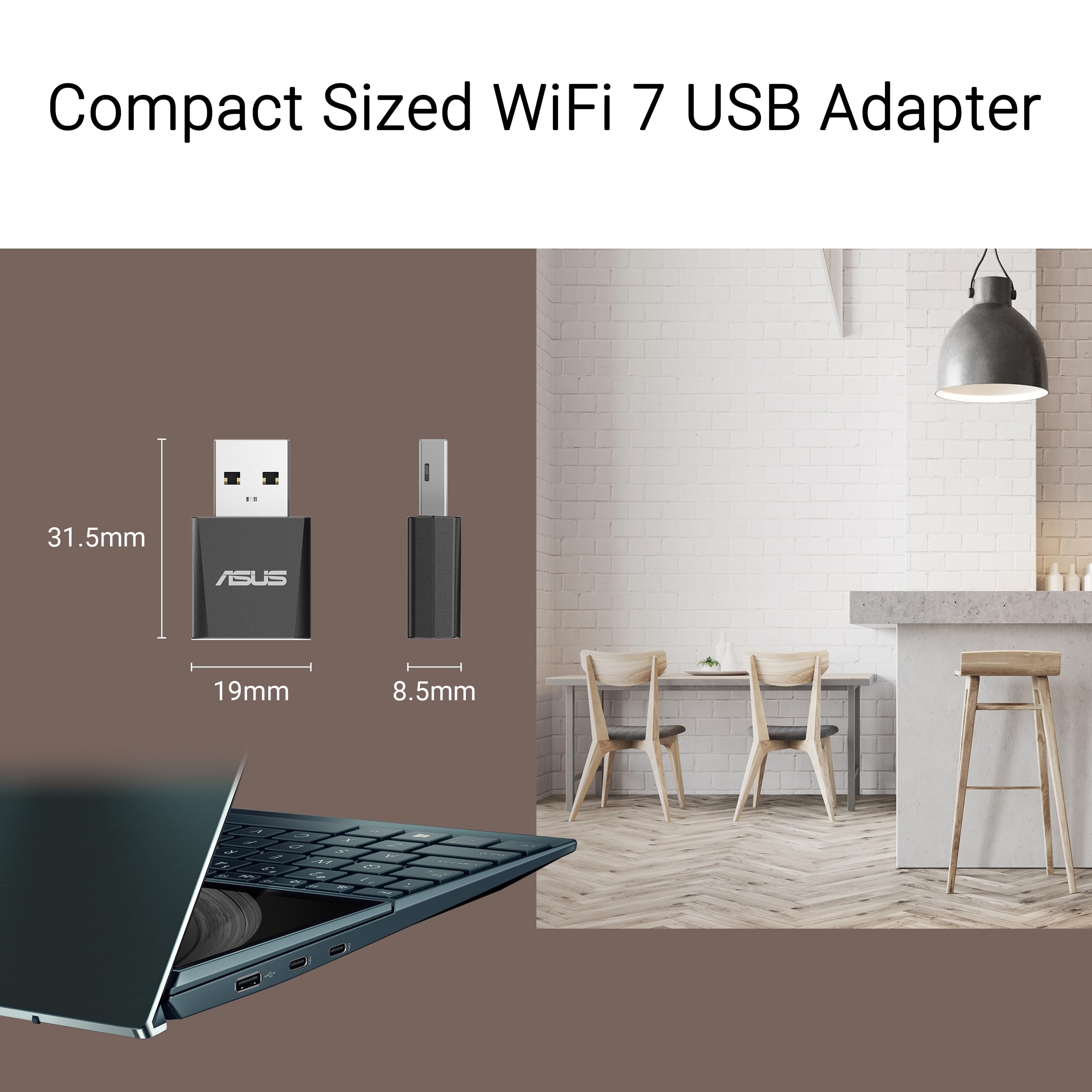 Asus Tri-Band Be6500 Wifi 7 Nano Usb Adapter, 6Ghz Band, Support 4096-Qam, Plug And Play, Compatible With Windows 10 & 11