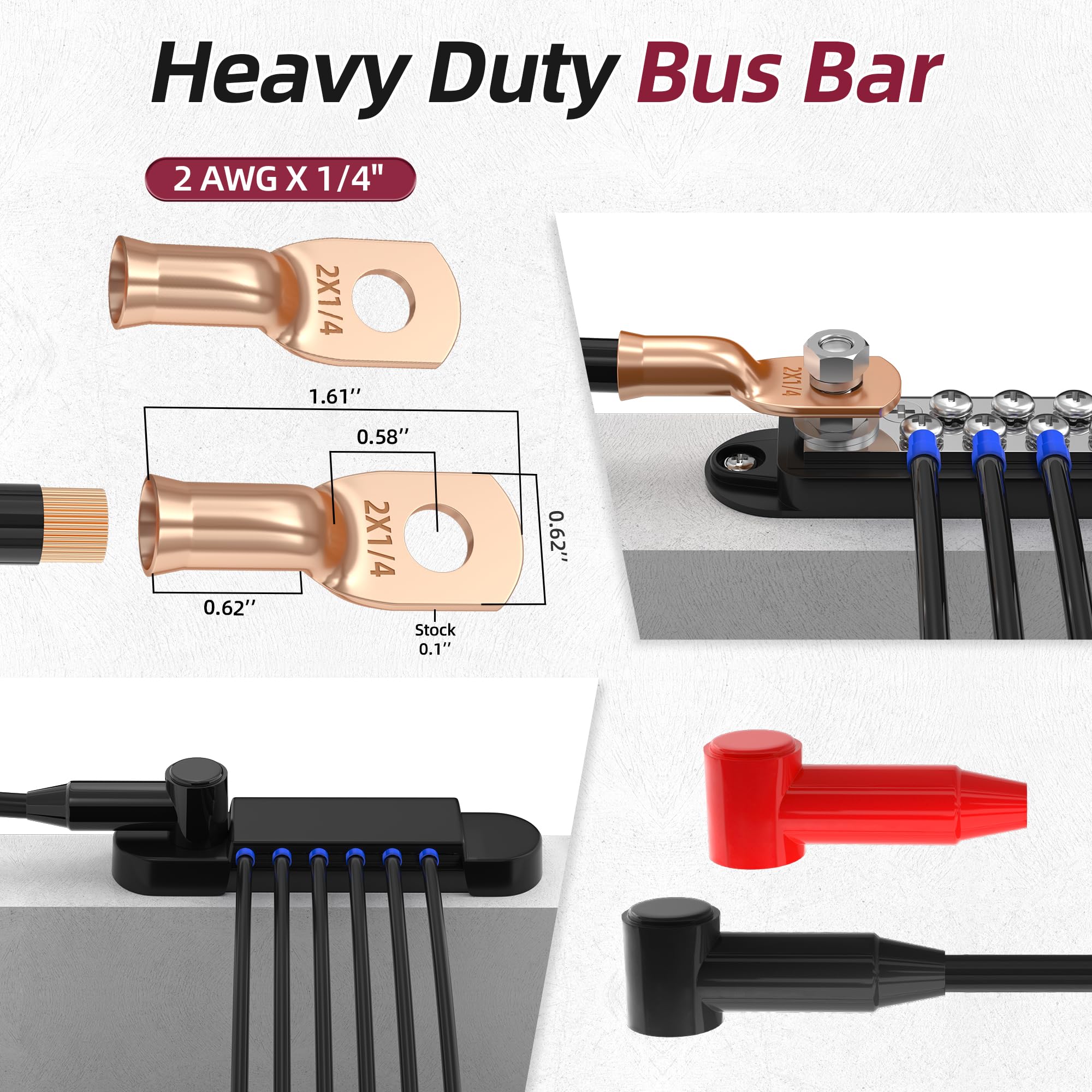 Rvboatpat Power Distribution Block 12V 150A 1/4'' Stud Marine Bus Bar 12 Volt Dc Battery Busbar For Boat Automotive Solar Wiring