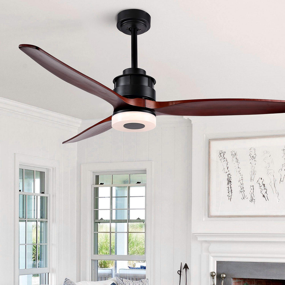 Safavieh Lighting Collection Jemper Dark Cherry/Black 52 Inch 3 Speed Adjustable Led Ceiling Light Fan