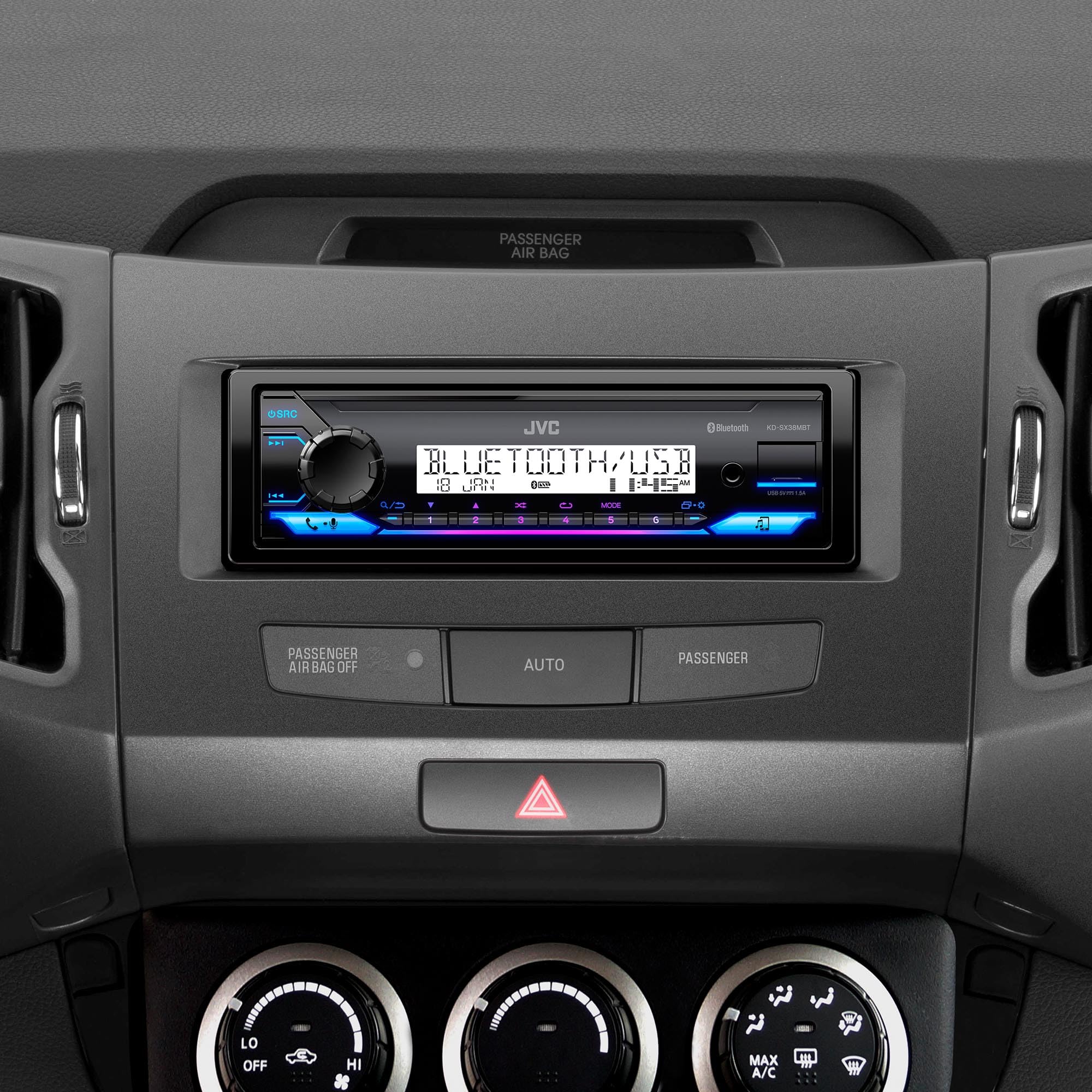 Jvc Kd Sx38Mbt Car Stereo With Bluetooth, 4 Ch Marine Radio Receiver, Am/Fm Single Din Radio, Aux In, Usb, Streaming, Rgb Illumi