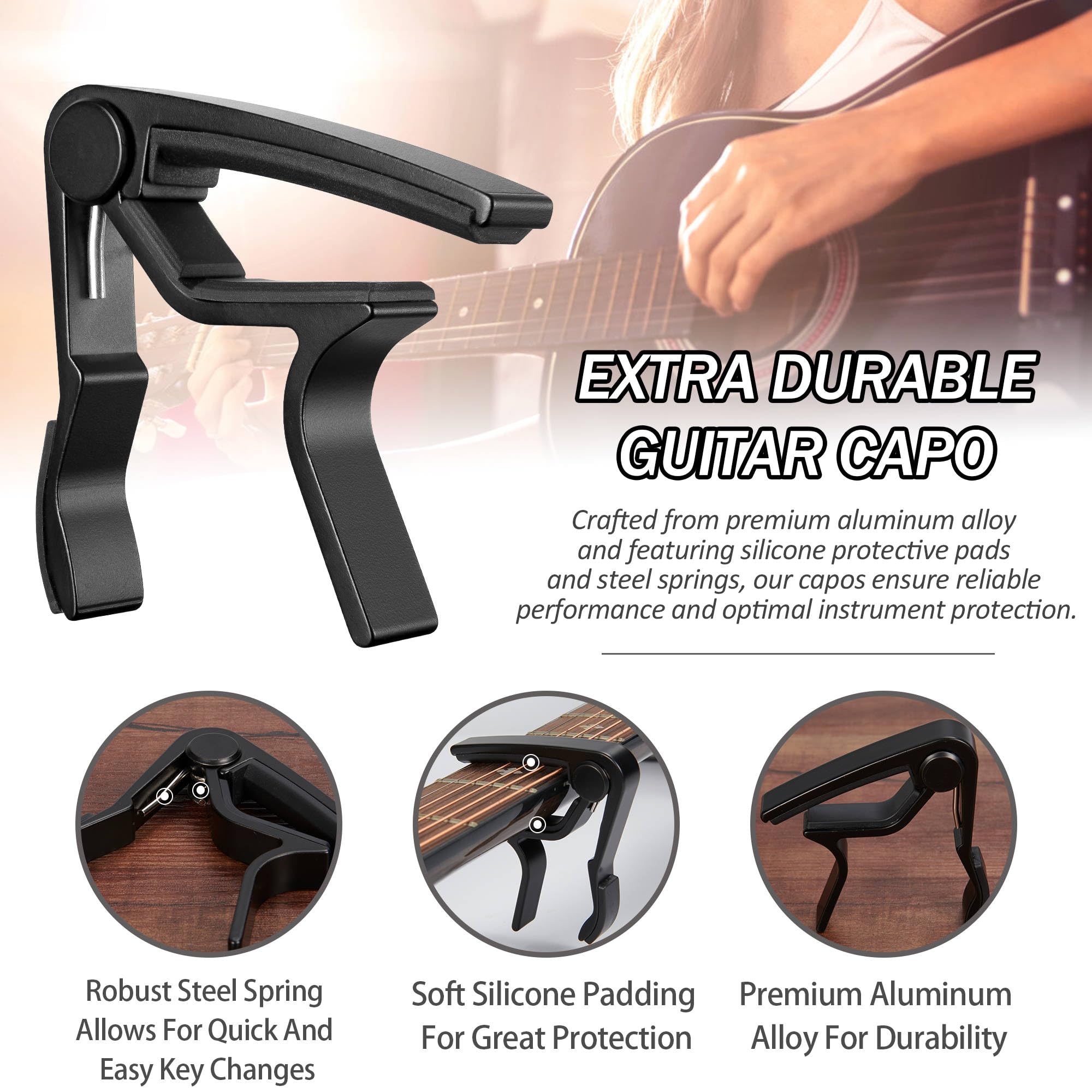 Capo,Guitar Capo For Acoustic Electric Guitar (2 Pack Black)