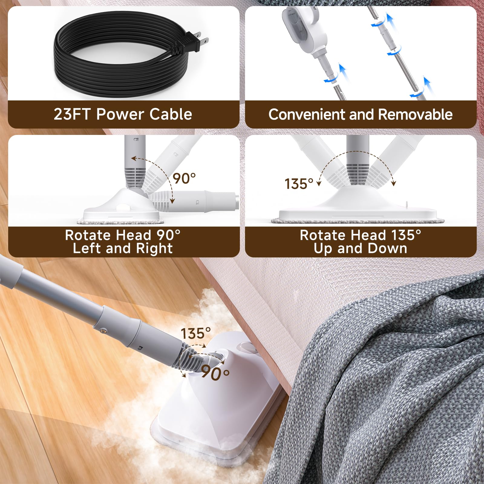 Steam Mop, 13-In-1 Powerful Handheld Steam Cleaner With 13 Accessories, 500Ml Removable Tank, 23Ft Power Cable, Detachable Steam