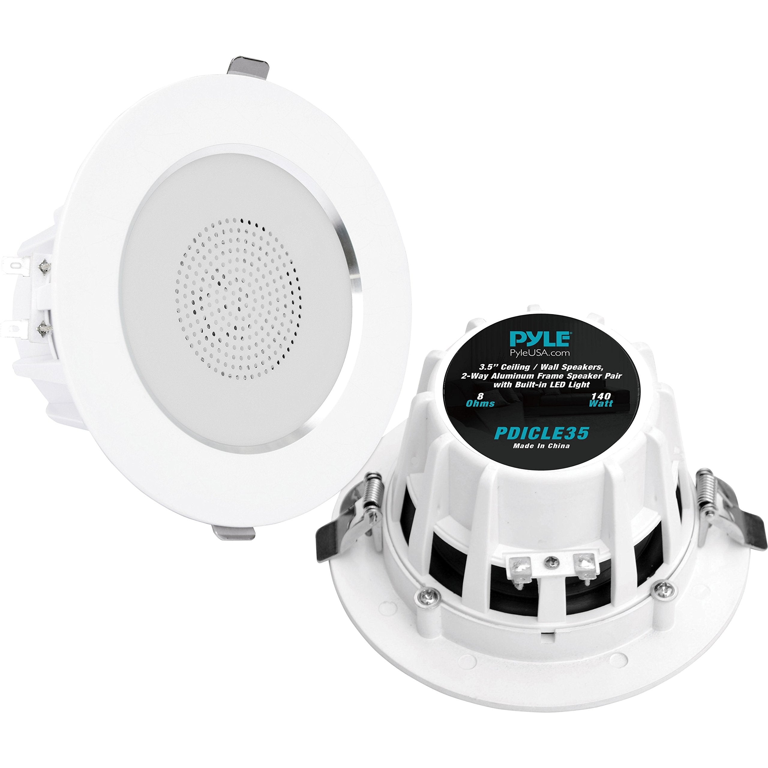Pyle Ceiling Speakers, In Wall / In Ceiling Dual 3.5 Inch Speaker System, High Compliance Tweeter, 2 Way, Flush Mount, Aluminum