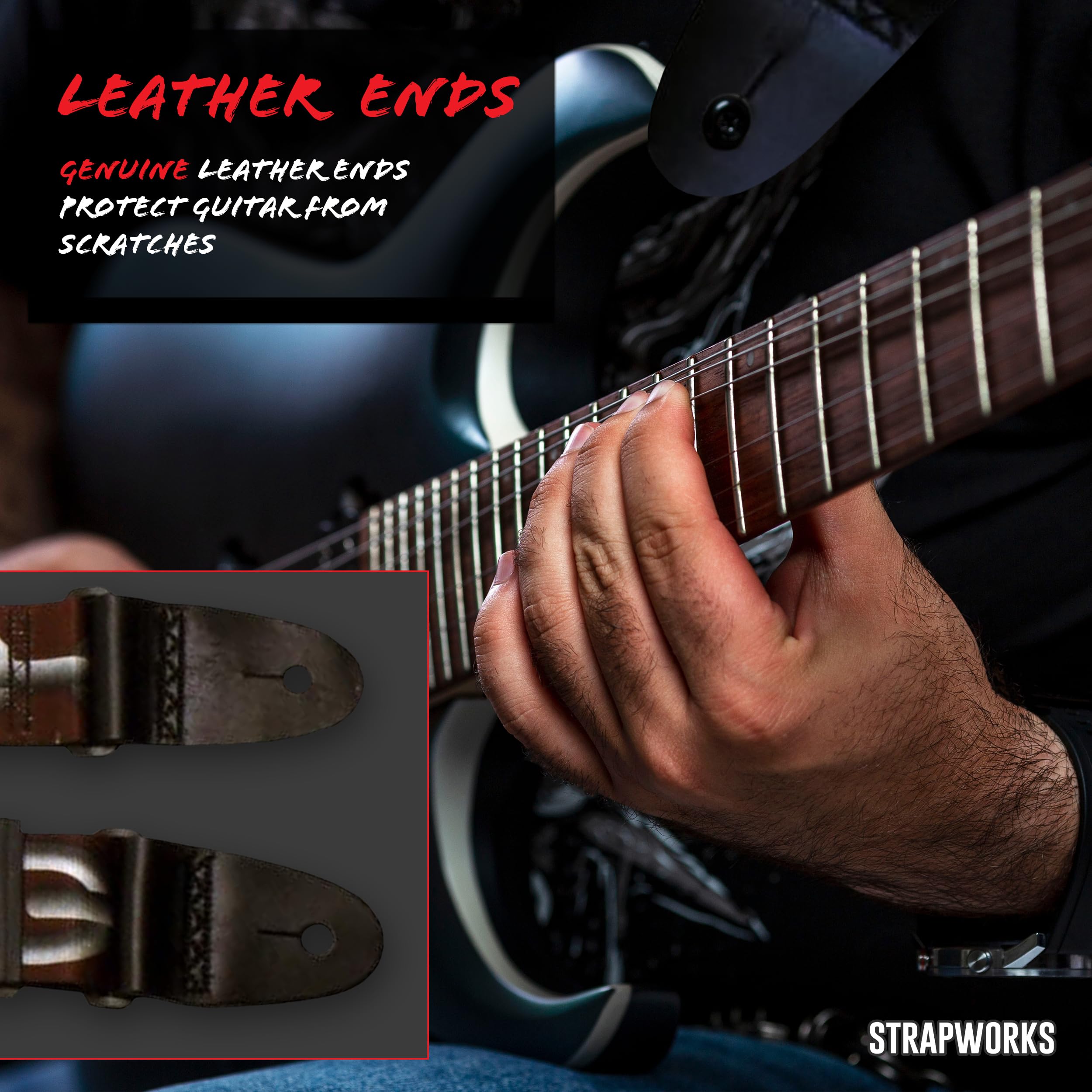 Killer-Q Guitar Strap - Stylish Straps For Electric And Acoustic Guitars With Leather Tabs, 2 Inches X 5 Feet, Chains