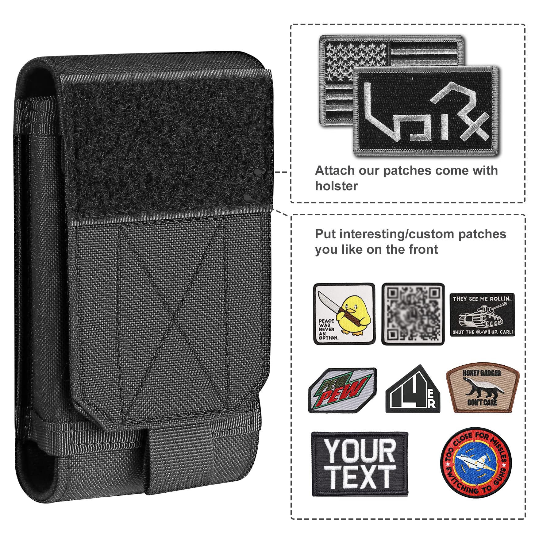 Urvoix Molle Phone Pouch For Belt, Tacitcal Cell Phone Holster Bag Cover Case For Iphone 16 Pro Max/15 Plus, With Patches