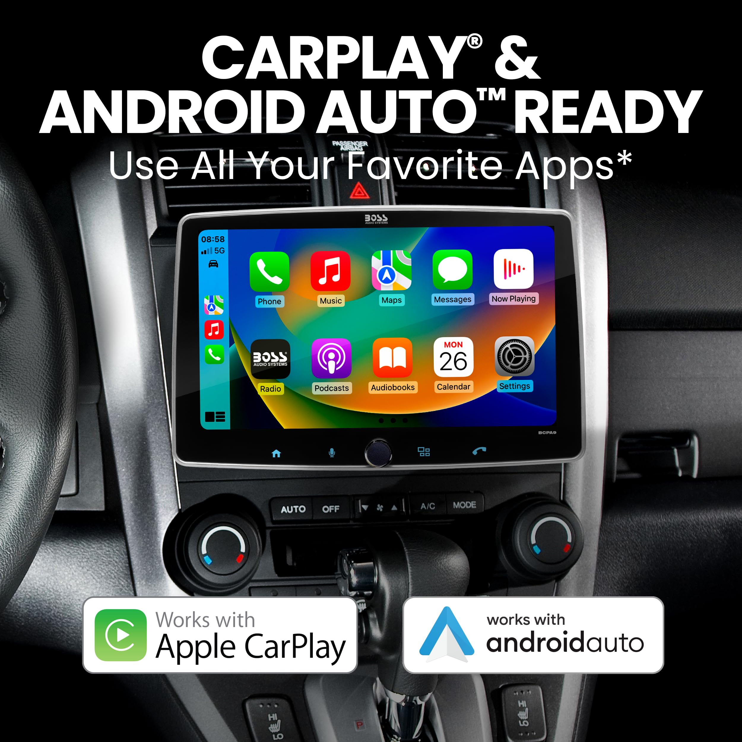Boss Audio Systems Bcpa9 Car Stereo   Apple Carplay, Android Auto, Single Din, 9 Inch Touchscreen, Bluetooth, No Cd Dvd Player,