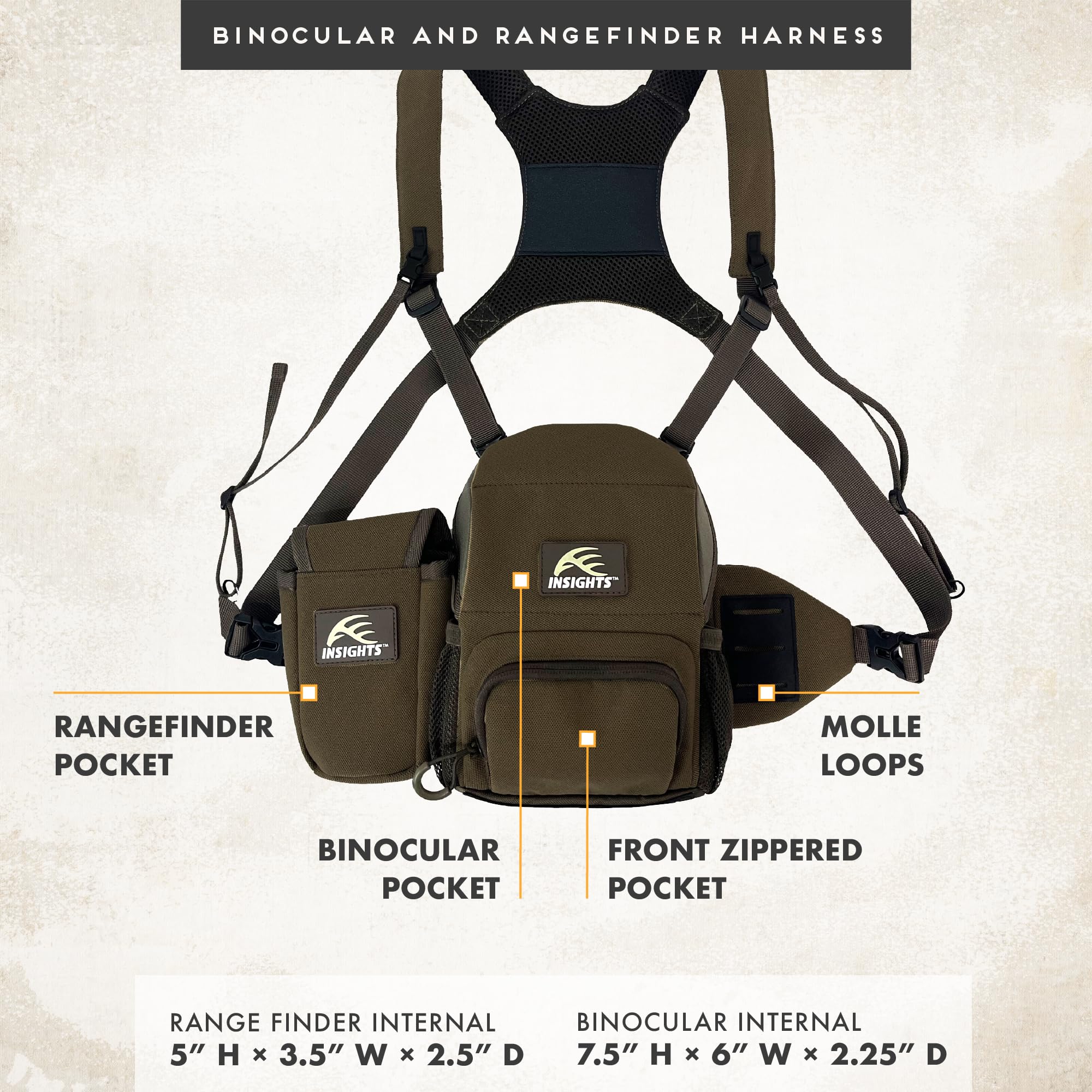 Insights Hunting By Frogg Toggs   Binocular And Range Finder Harness, Solid Elements Brown, One Size