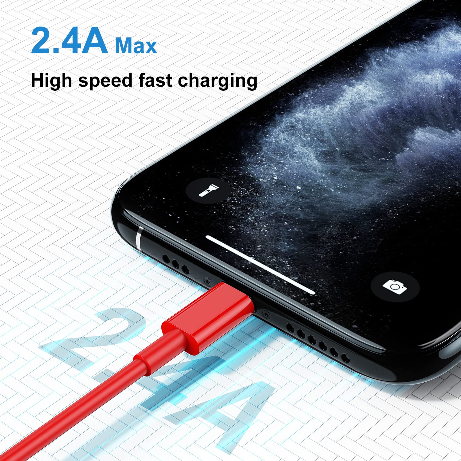 QZIIW MFi Certified iPhone Charger Cable 10 ft 3-Pack USB to Lightning Fast Charging Cord Red