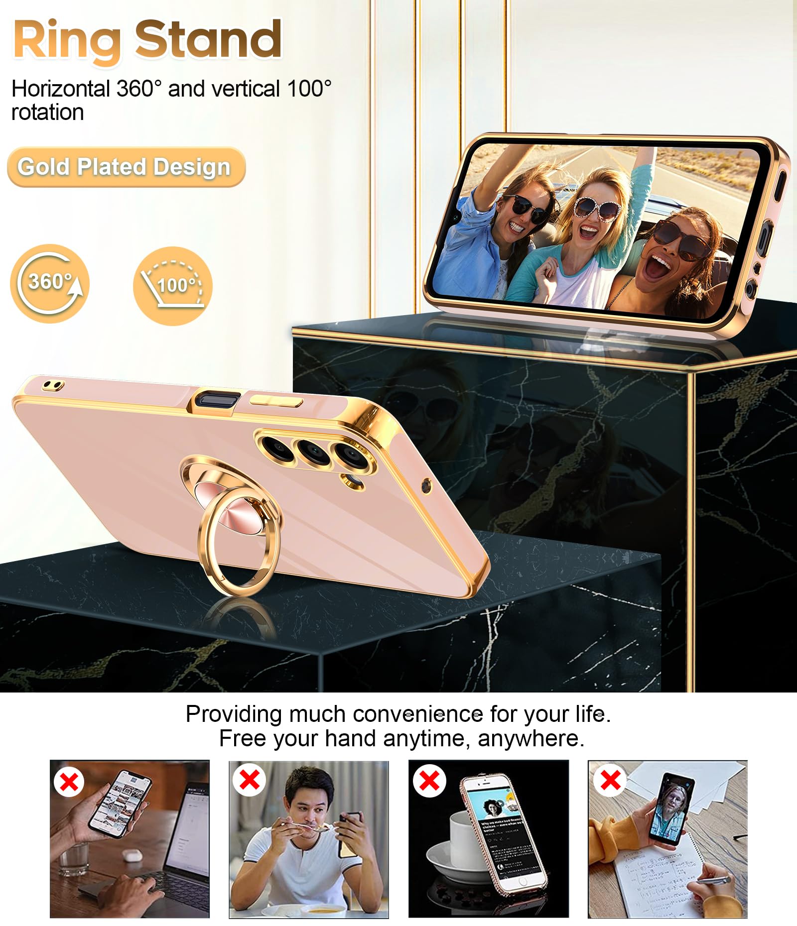 Leyi For Samsung Galaxy A15 Phone Case: With Tempered Glass Screen Protector [2 Pack] 360 Rotatable Ring Holder Magnetic Kicksta