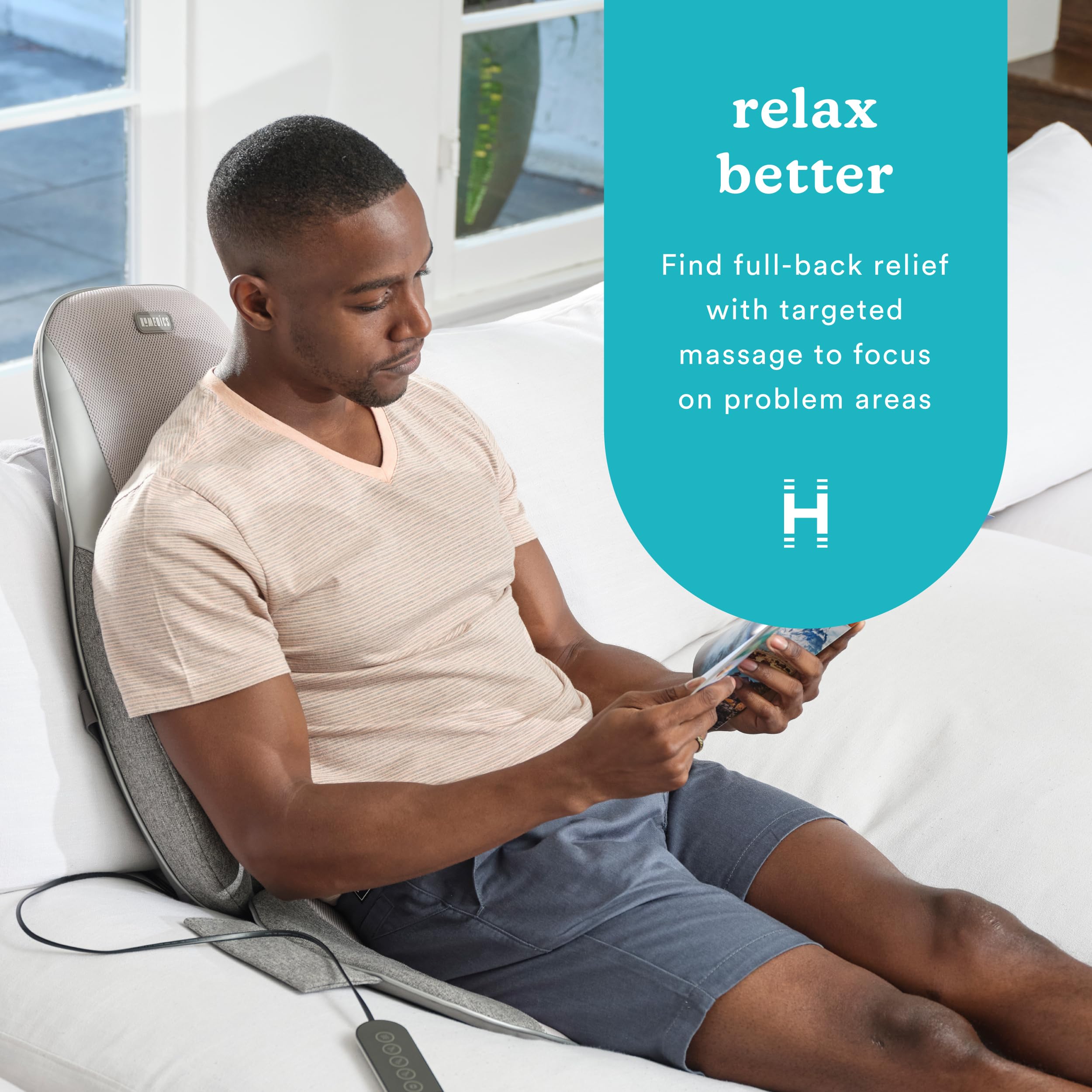 Homedics Shiatsu + Kneading & Vibration Massage Cushion With Heat, Deep Kneading, Handheld Remote, Lumbar Vibration Waves, 3 Mas