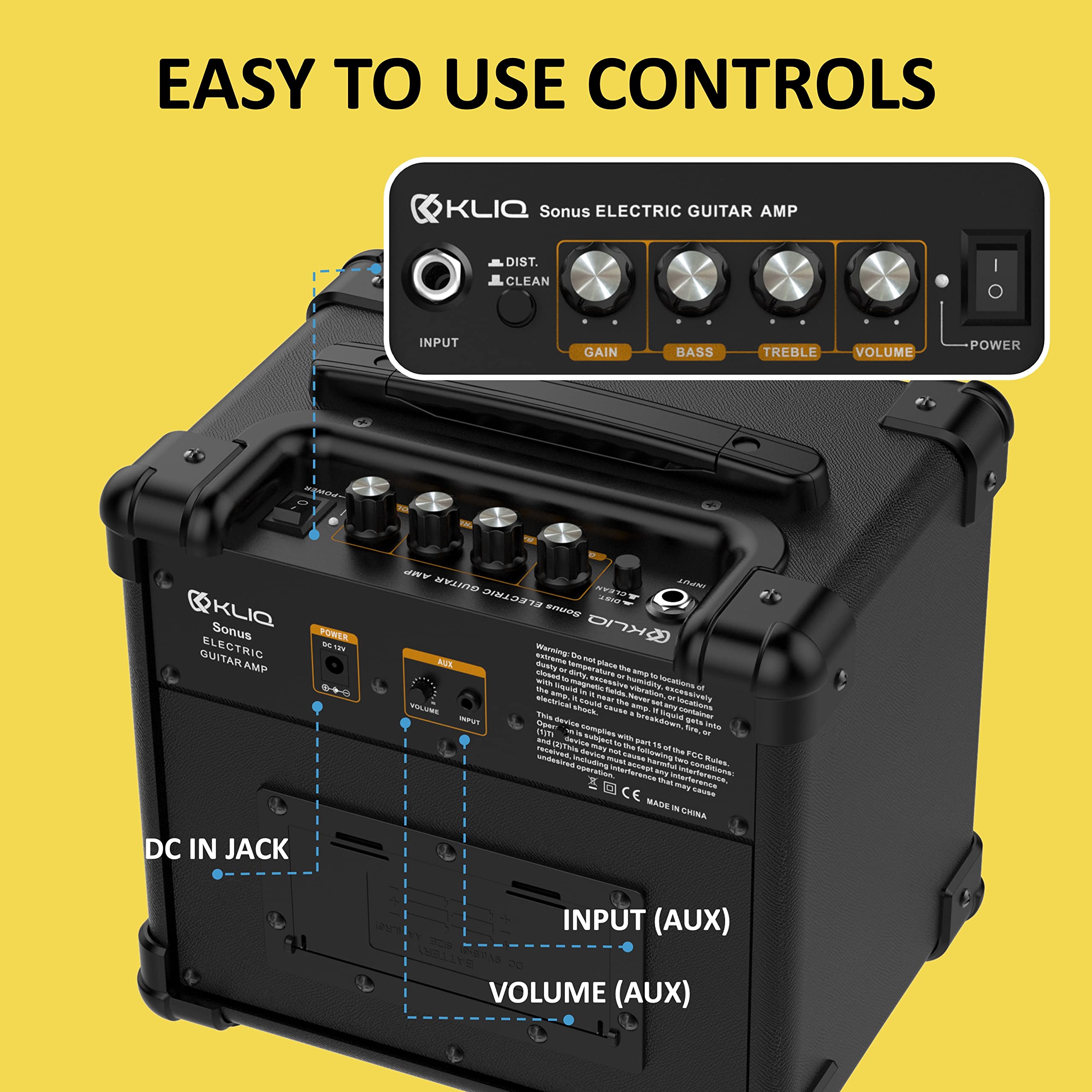 Kliq Sonus Dual Powered Mini Electric Guitar Amp With 5 Inch (10W) High Definition Speaker (Controls For Volume, Bass, Treble, D