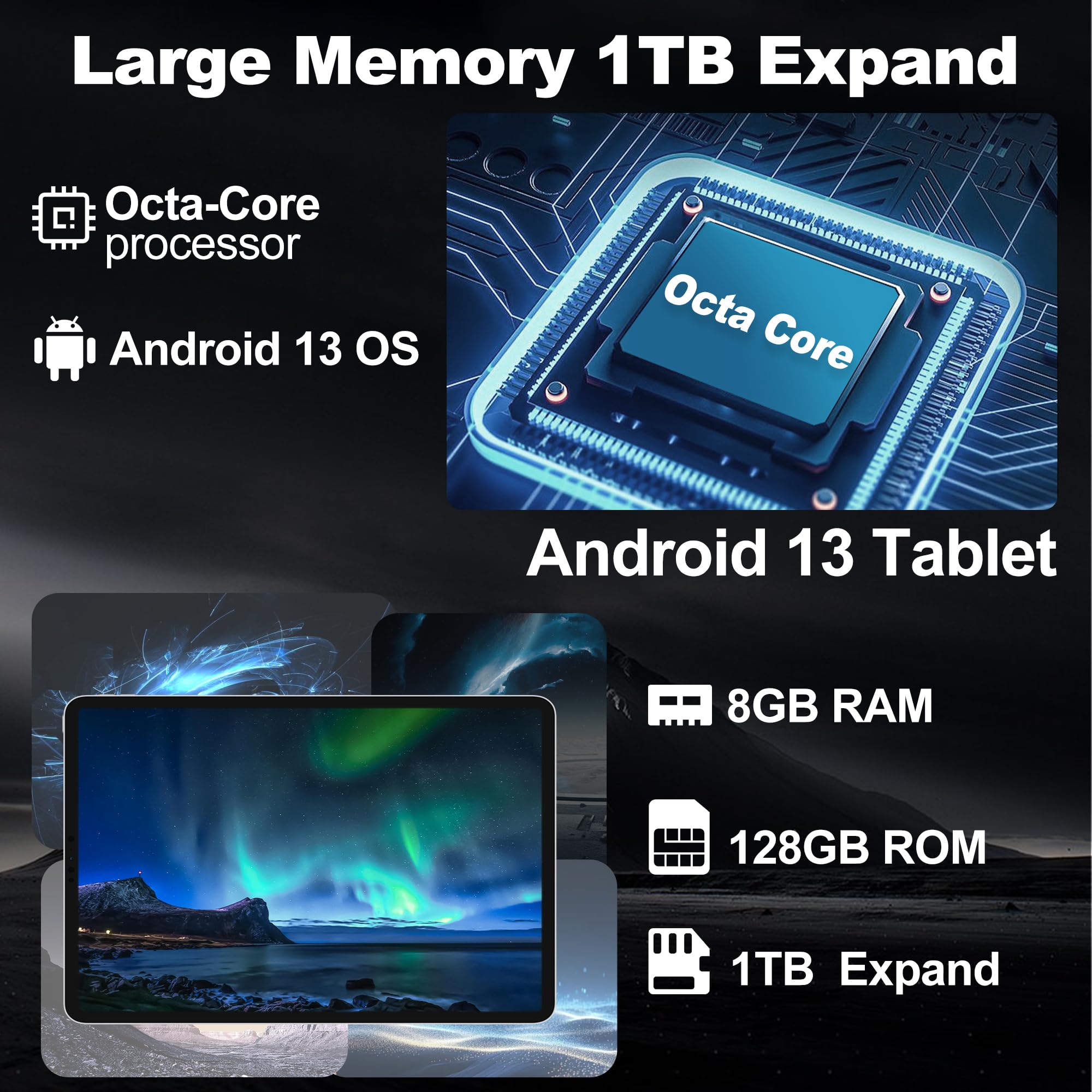 Shoudum Android 13 Tablet   10.1 Inch Android Tablet With Case, 8Gb Ram 128Gb Rom 1Tb Expand, Quad Core Processor, 1280 X 800 Ip