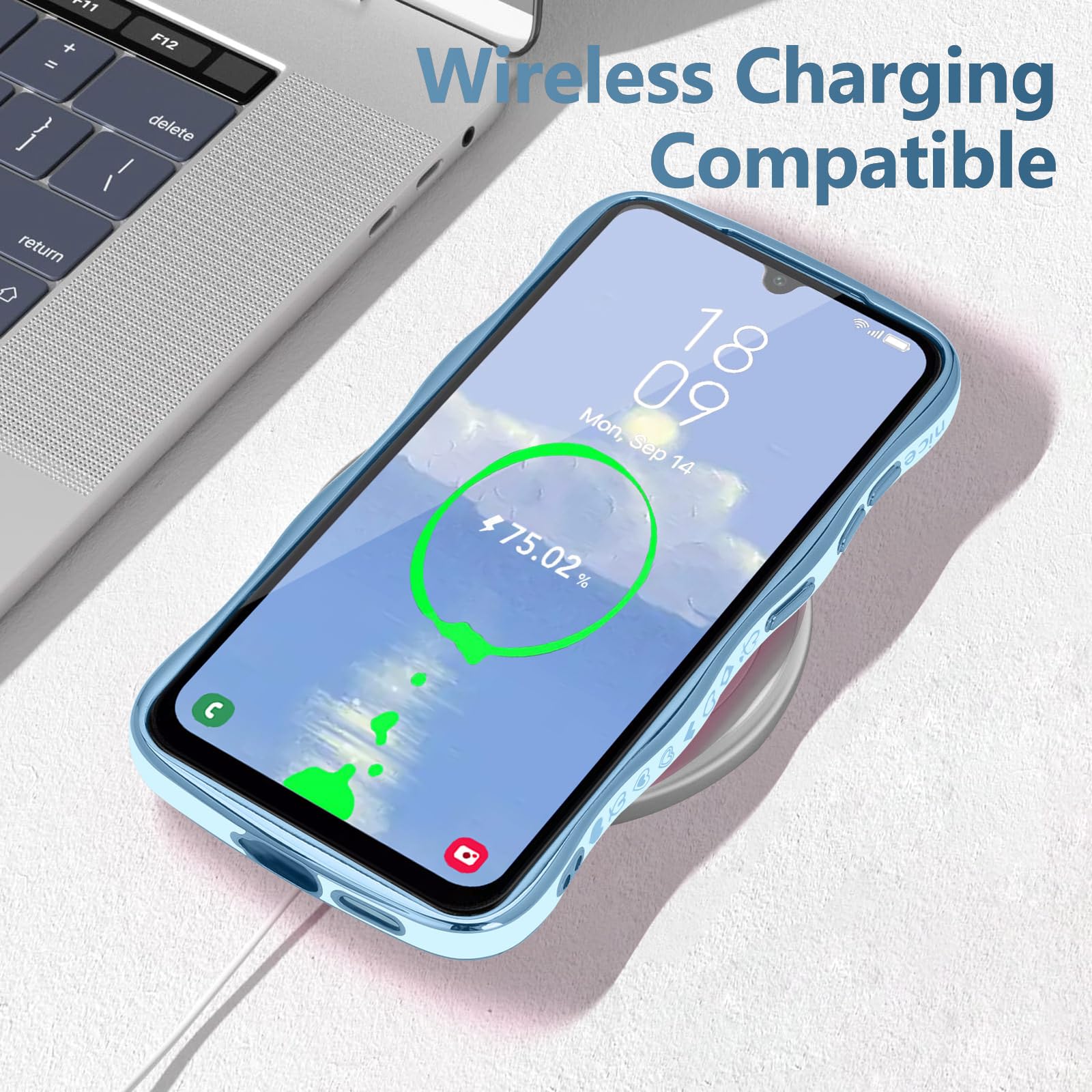 Lchulle For Samsung Galaxy A14 4G/5G Case For Women Girls, Cute Wave Frame Curly Shape With Love Heart Camera Protection Cover L