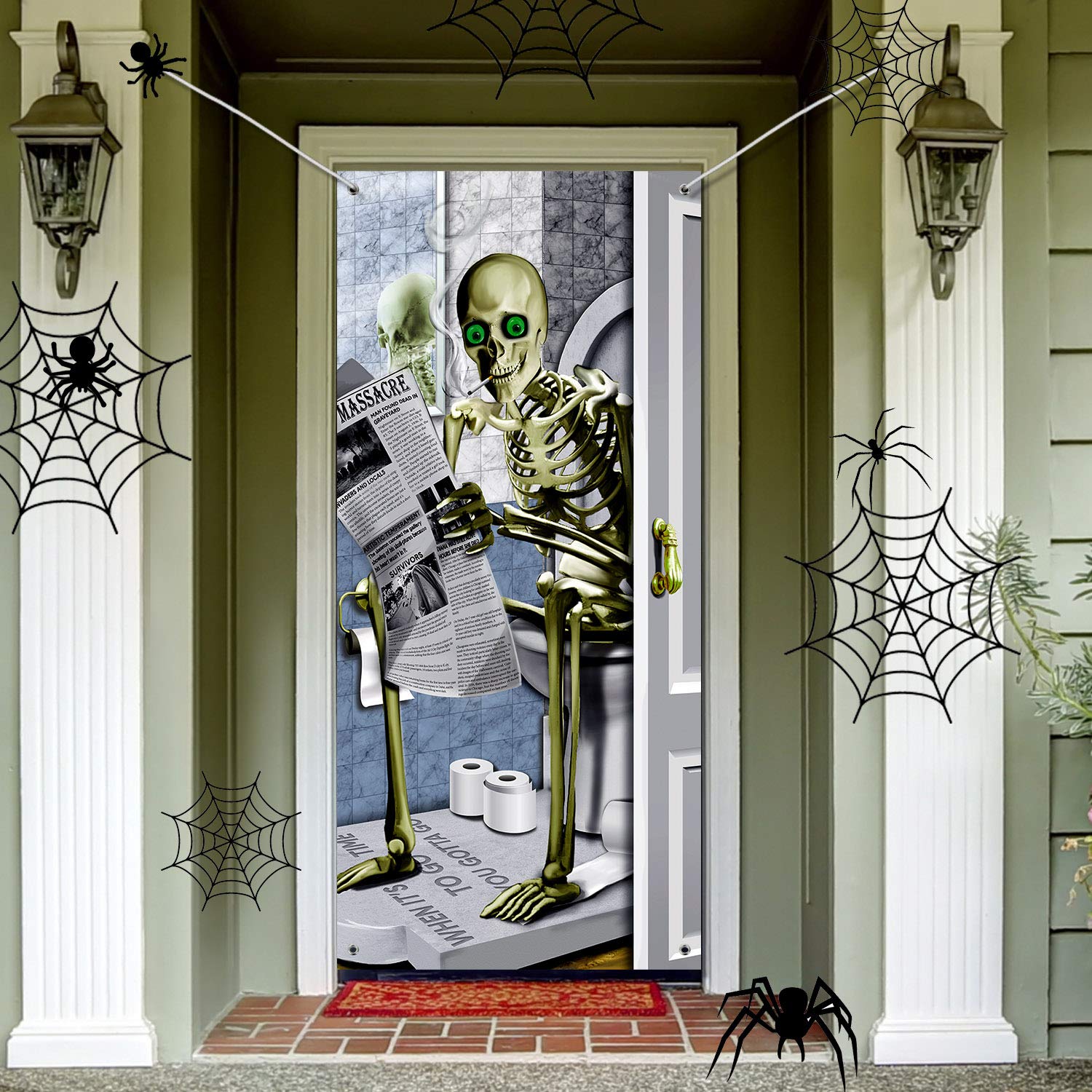 Blulu Halloween Skeleton Door Cover Funny Photo Props Skeleton Bathroom Door Cover Halloween Backdrop Background Decorations Par