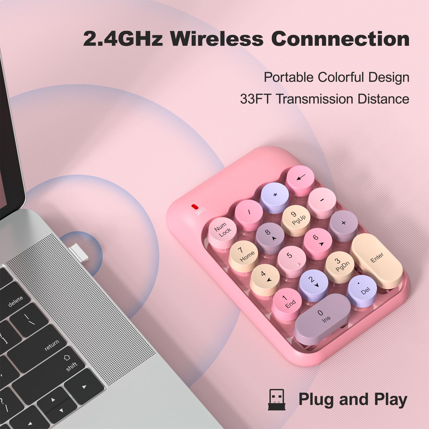 Mofii Wireless Number Pads   Pink Numeric Keypad 18 Keys Usb 2.4G Round Keycap Colorful Extensions Keypads, Financial Accounting