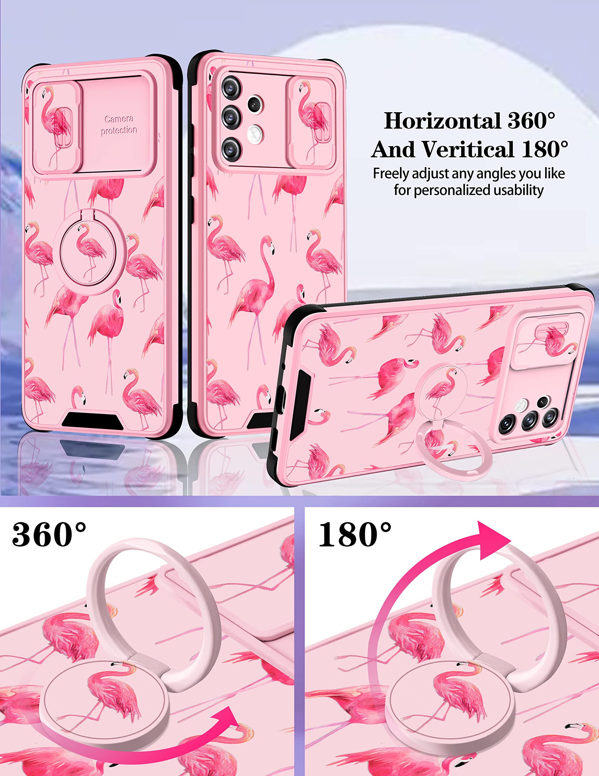 Goocrux (2In1 For Samsung Galaxy A32 5G Case Flamingo Women Girls Cute Girly Phone Cover Flamingos Birds Design With Slide Camer