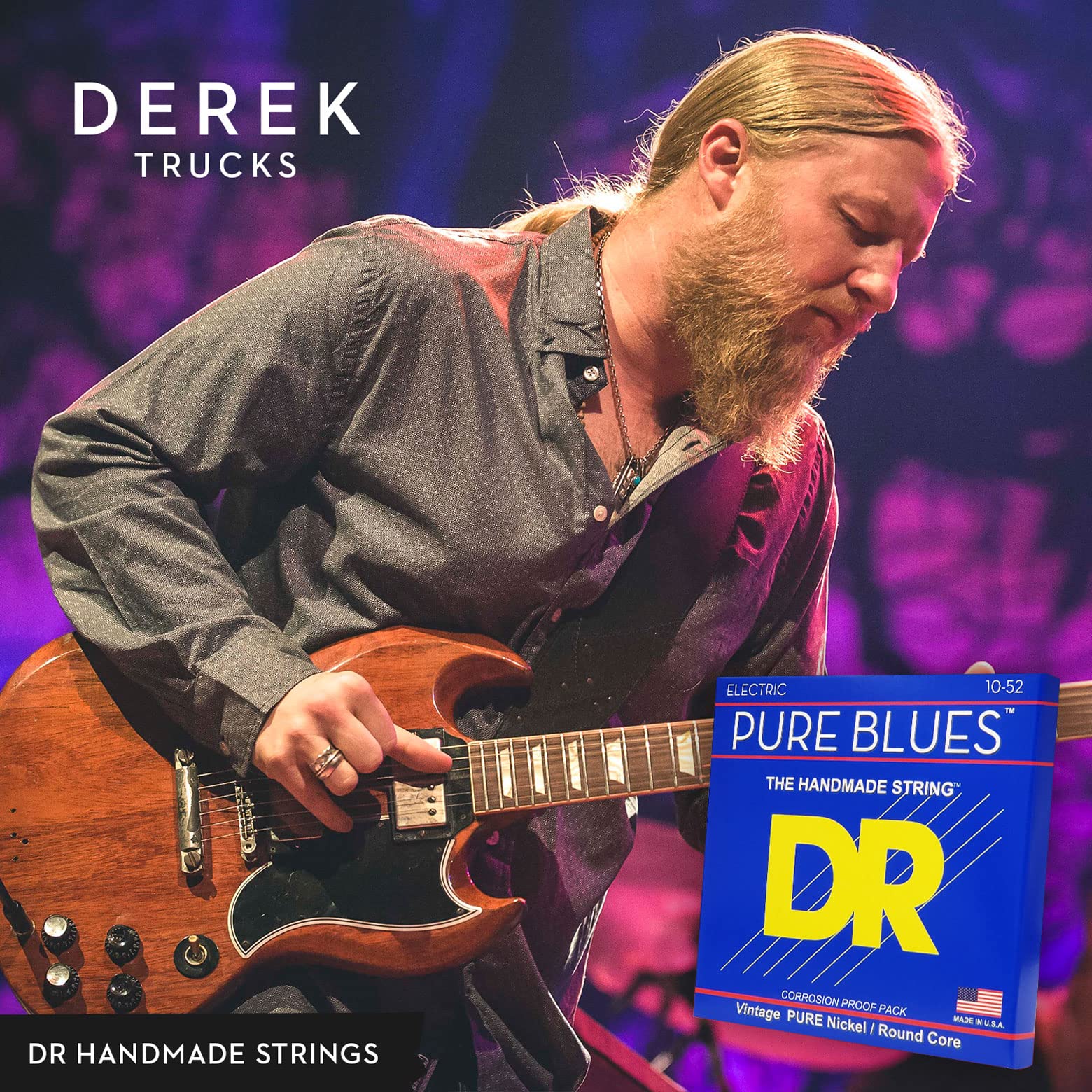 Dr Strings Pure Blues Pure Nickel Wrap Round Core 11-50