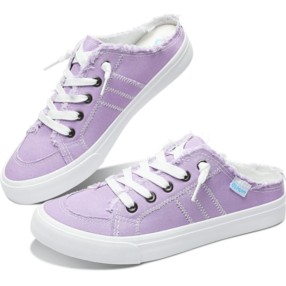 Obtaom Women Canvas Mules Memory Foam Clipper Fashion Sneakers Comfortable Slip On Mule Backless Holiday Shoes(Purple,Us8)