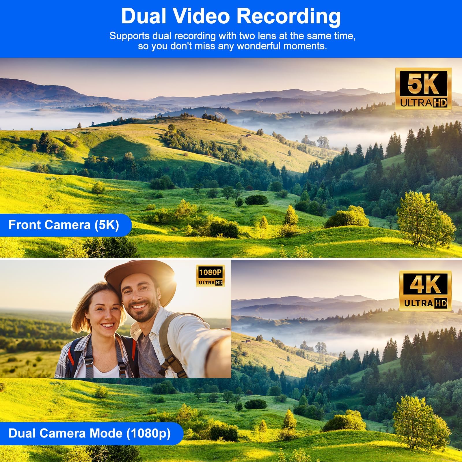 Camcorder Video Camera 5K, Dual Lens Vlogging Camera For Youtube, 3    270 Rotatable Touchscreen Wifi 56Mp Night Vision Cam Cord