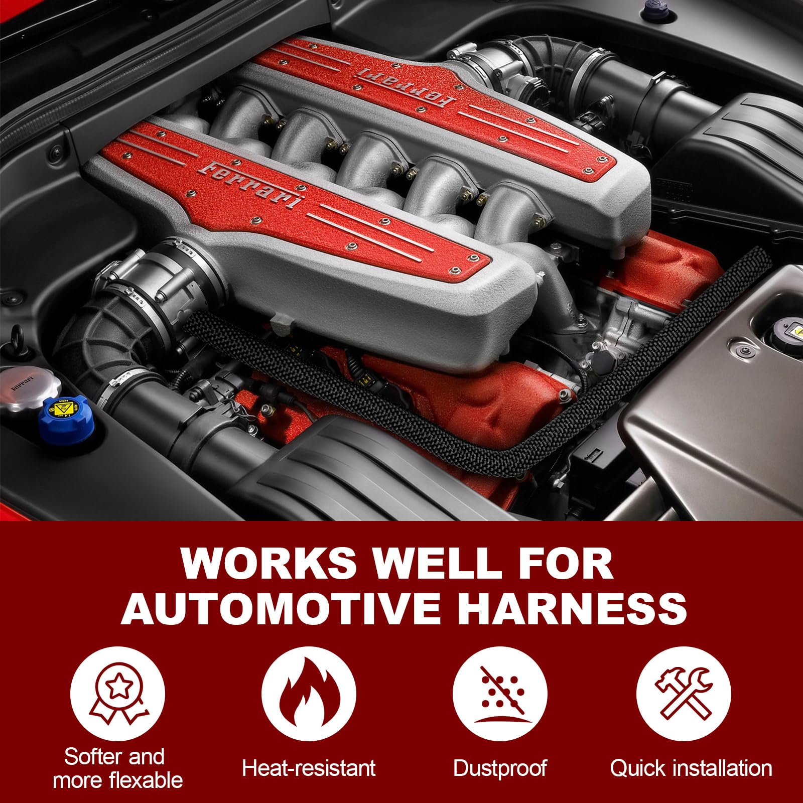 Automotive Wire Loom High Temperature Braided Wire Loom, Split Sleeve Heat Resistant Wiring Loom Cord Cover For Harness Wires, S