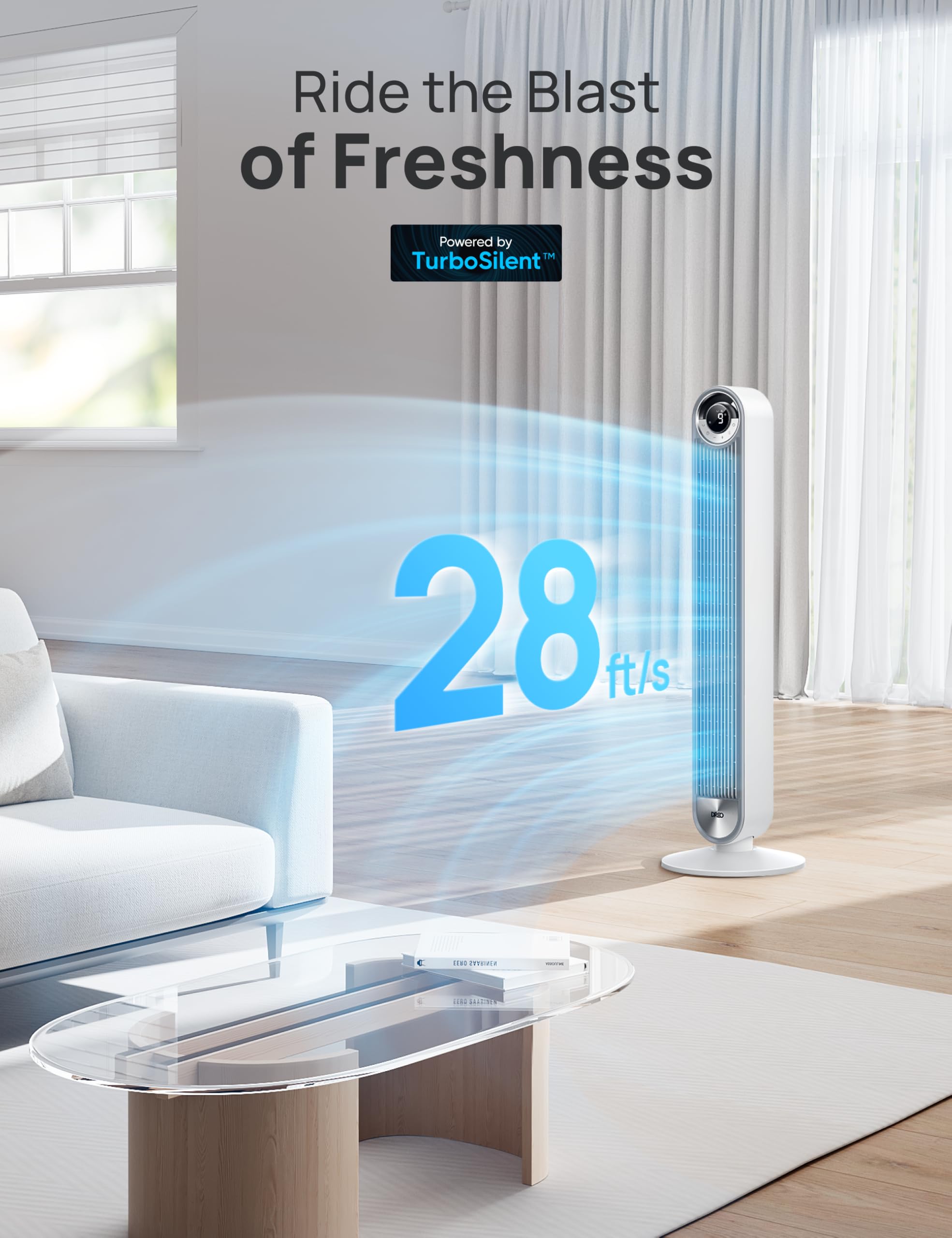 Dreo Tower Fan For Bedroom, Upgrated Dc 9 Speeds Utral Quiet Floor Fan, 90? Oscillating Fans For Indoors With 28Ft/S Velocity, 1