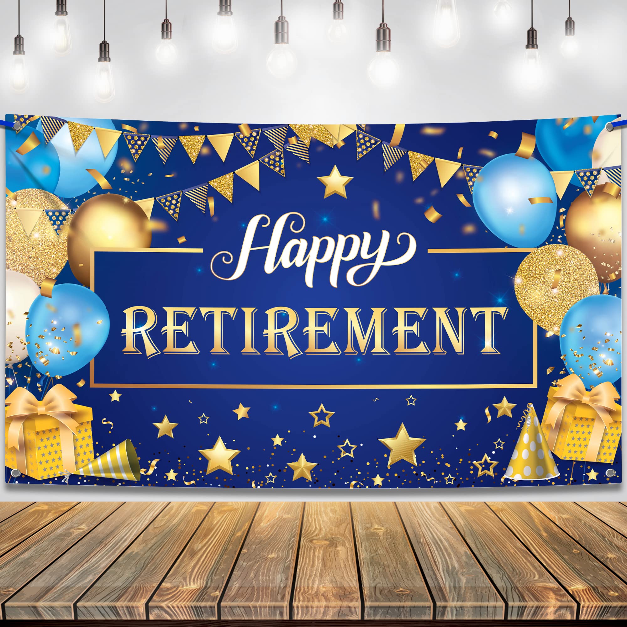 Katchon, Xtralarge Happy Retirement Banner   72X44 Inch | Blue And Gold Retirement Decorations | Happy Retirement Backdrop For R