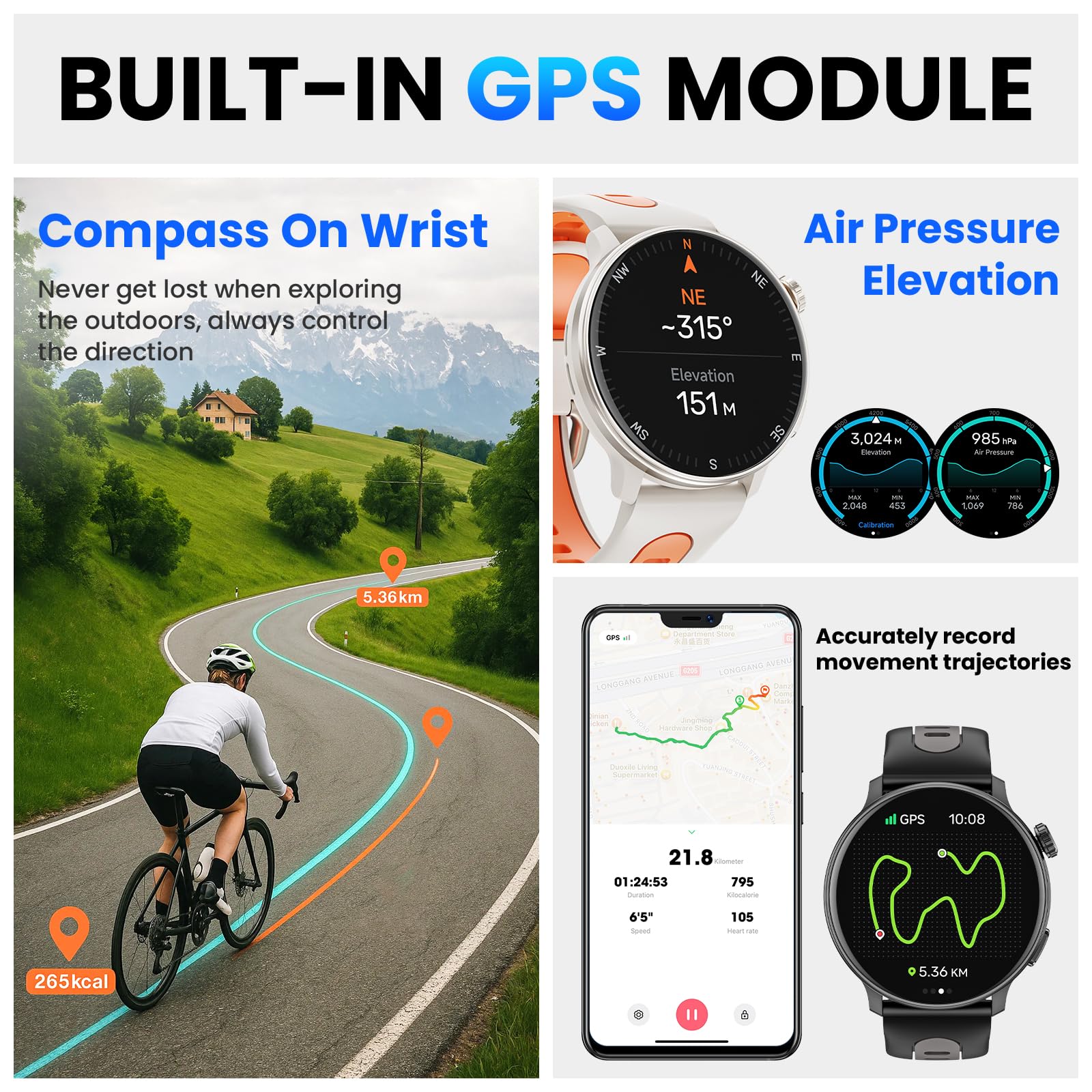 Smart Watch For Men Women Gps, 1.43'' Amoled Smartwatch With Compass/Barometer/Altimeter 100+ Sports Fitness Tracker With Health