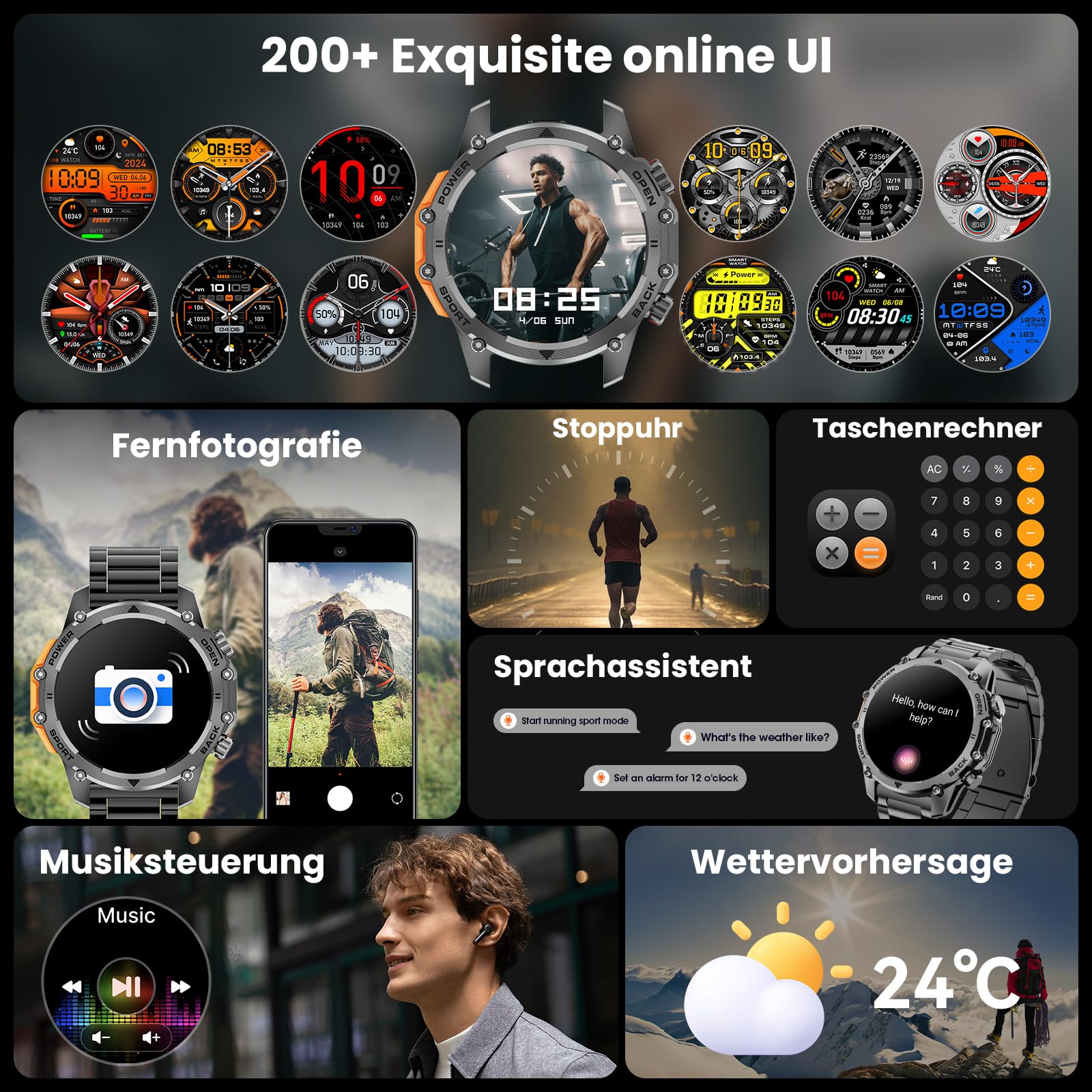 Hwagol Smart Watch Gifts For Dad(Calls/Answer),1.52'' Military Smart Watches For Men For Android Iphone,100+ Sport Modes/Heart R