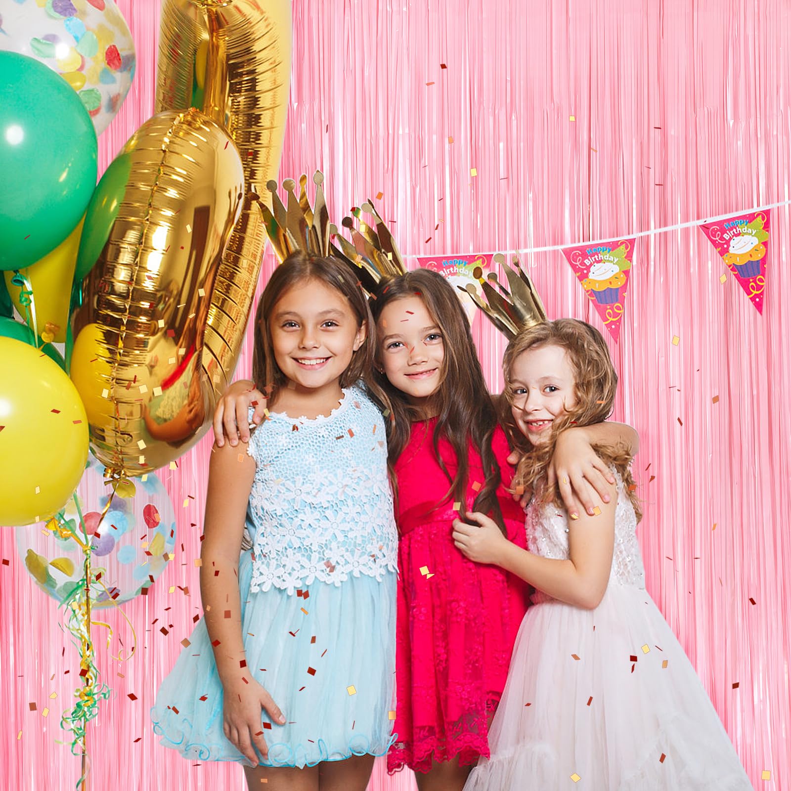 Pastel Pink Metallic Tinsel Foil Fringe Curtains, 2 Pack 3.3X8.3 Feet Streamer Backdrop Curtains For Birthday Party Decorations,