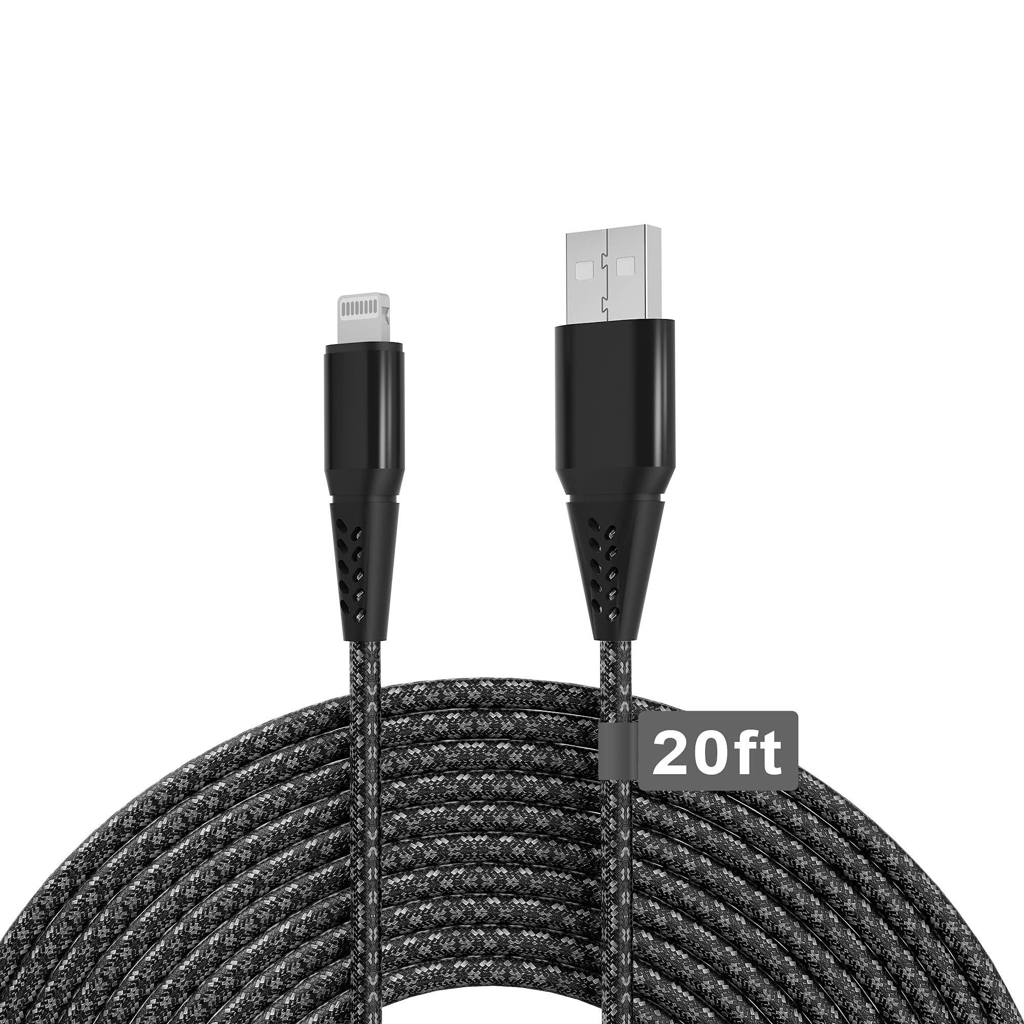 Long Iphone Charger Cord 20Ft (6M) [Apple Mfi Certified] Extra Long Iphone Cable Fast Apple Charger Cable Nylon Braided Usb Lightning Cable 2.4A For Iphone 14 13 12 Pro Mini 11 Pro X