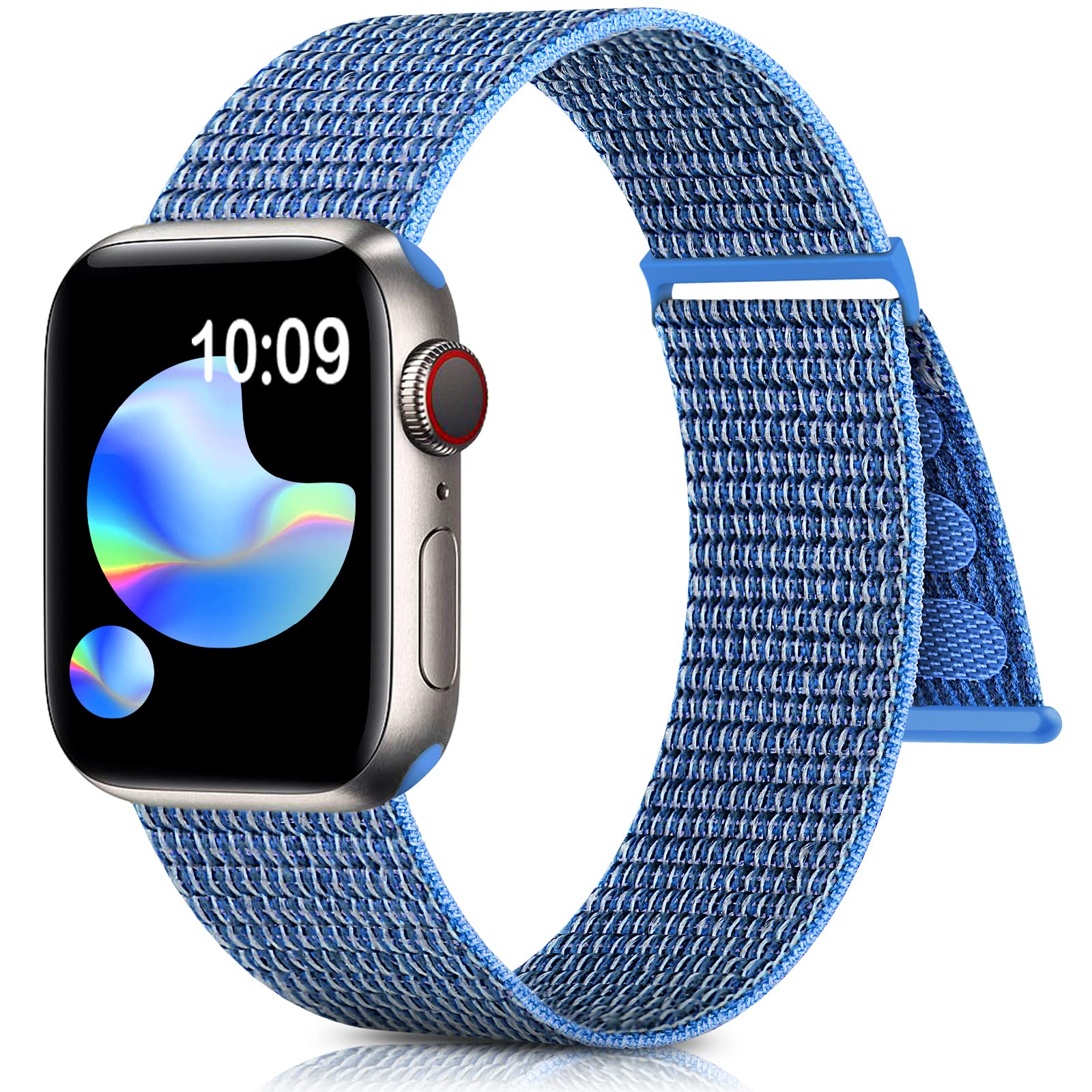 Nylon Sport Loop Bands For Apple Watch Band 38Mm 40Mm 41Mm 42Mm 44Mm 45Mm, Blue Adjustable Stretchy Elastic Braided Strap Wristb