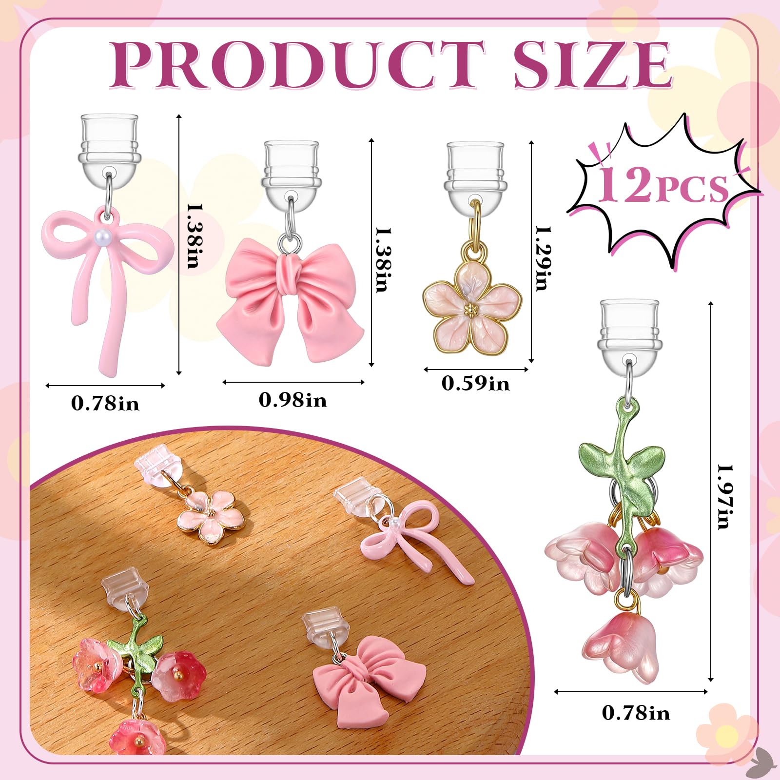 Aceorbit 12 Pcs Dust Plug Charms Compatible With Type C Charging Port Bow Flower Charm Gift For Men Women Book Lover Readers, Pi