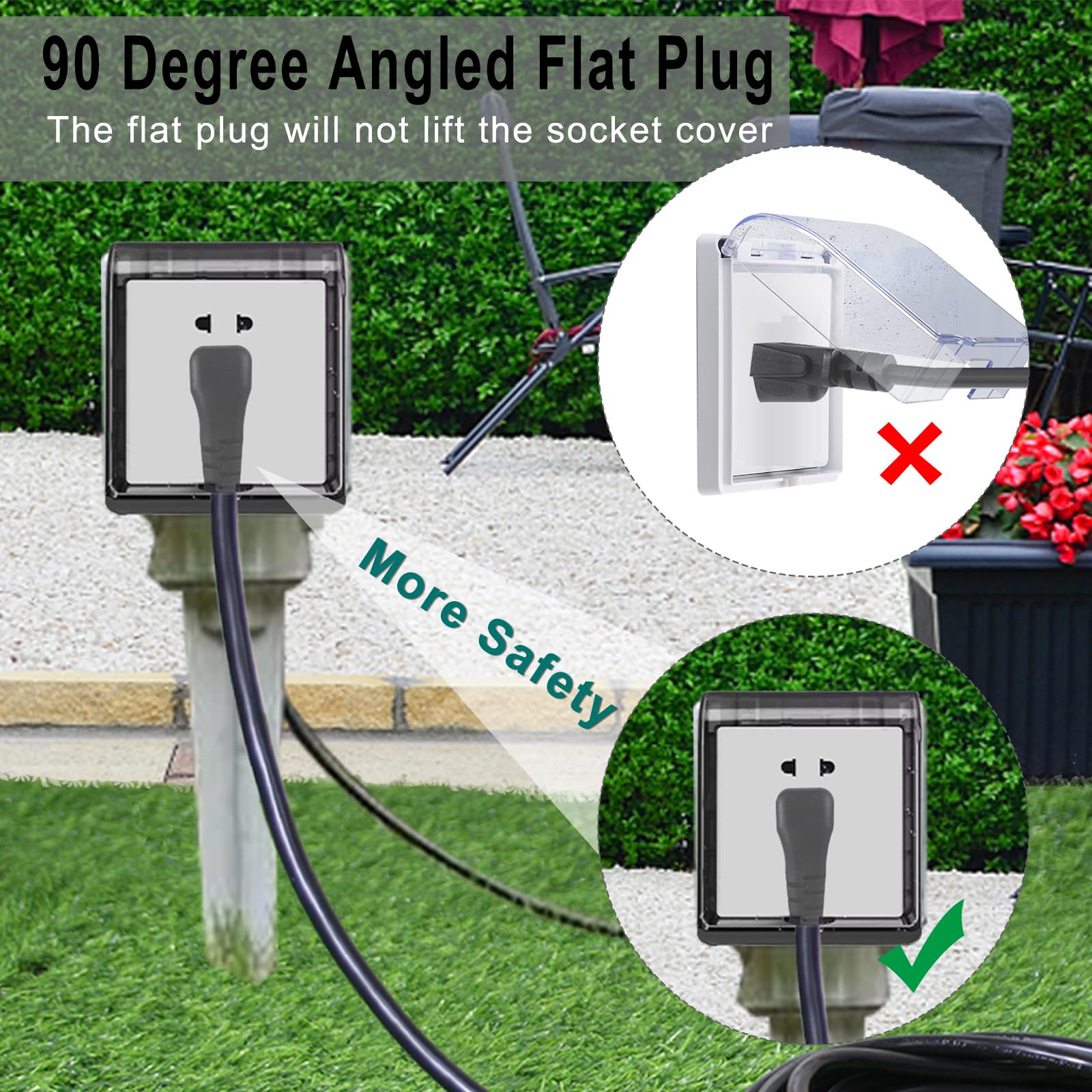 15Ft Black Outdoor Extension Cord   Sjtw 16Awg Weatherproof Grounded 3Prong Extension Cord With 90 Degree Flat Plug,1625W Flexib