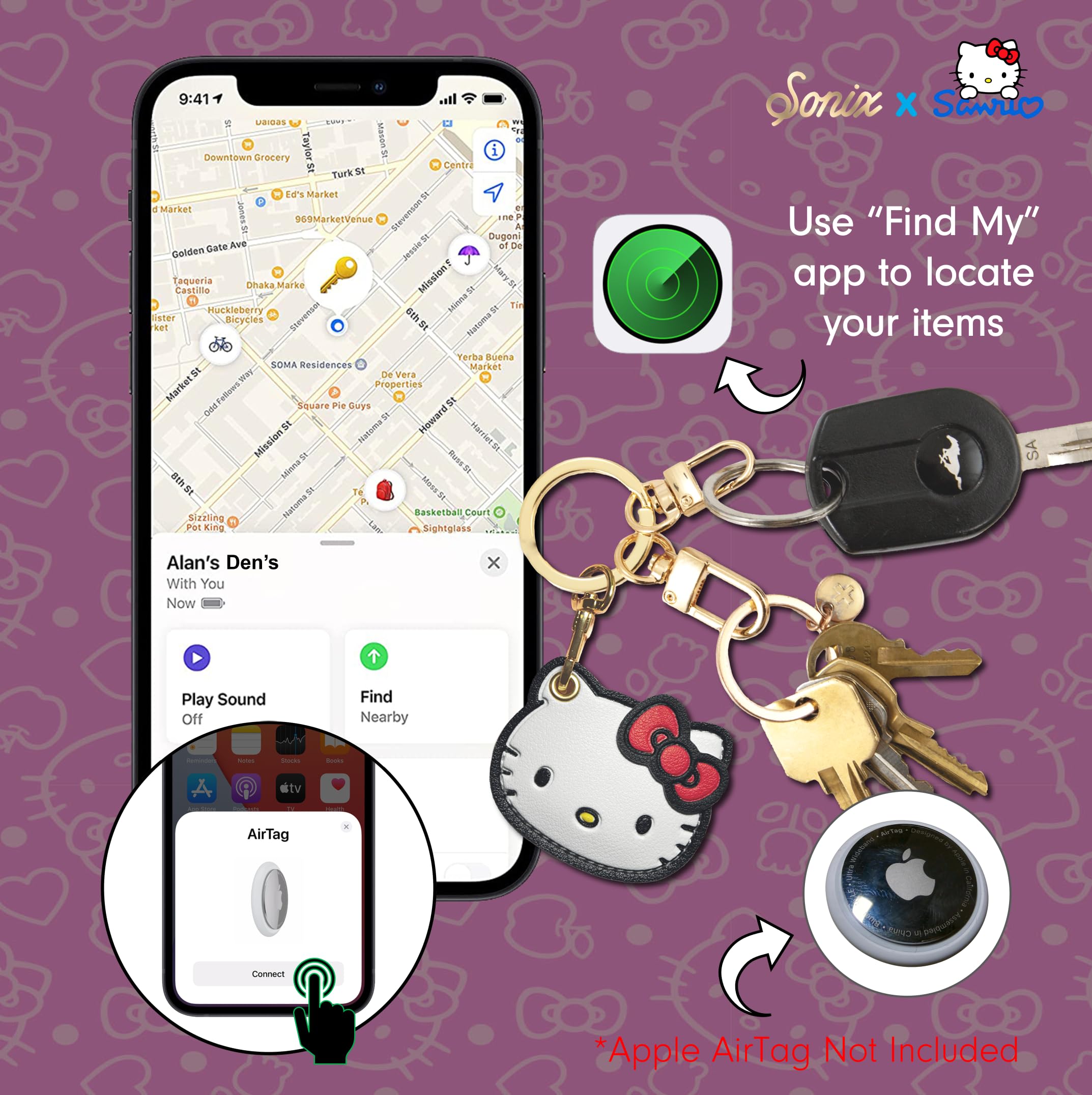 Sonix X Sanrio Character Keychain Case Compatible With Apple Airtag | Protective Airtag Cover Keychain | Hello Kitty