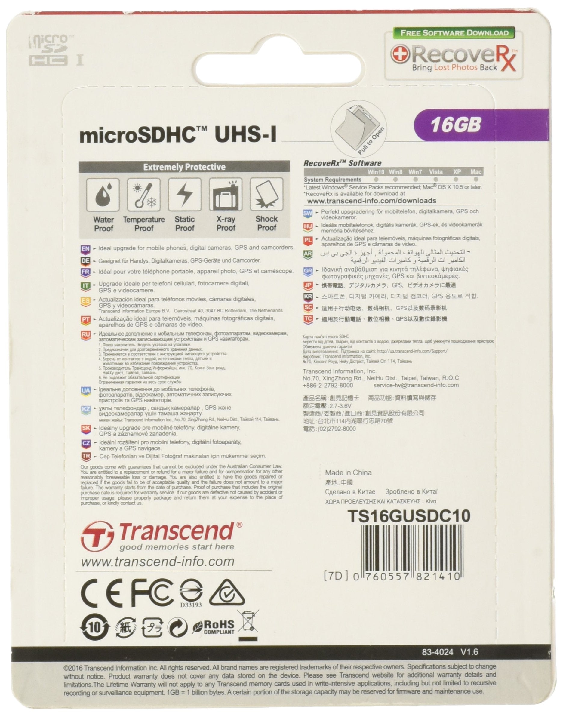 Transcend Information 16 Gb Micro Sdhc10 (Ts16Gusdc10)