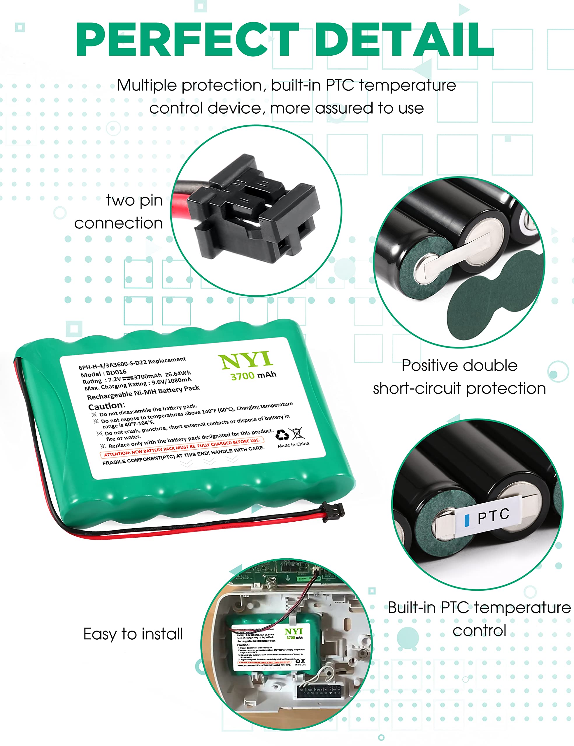 Nyi Upgraded 3700Mah Battery Compatible With Dsc Impassa 9057 2 Way Wireless Security System Alarm Panel, 6Ph H 4/3A3600 S D22 R