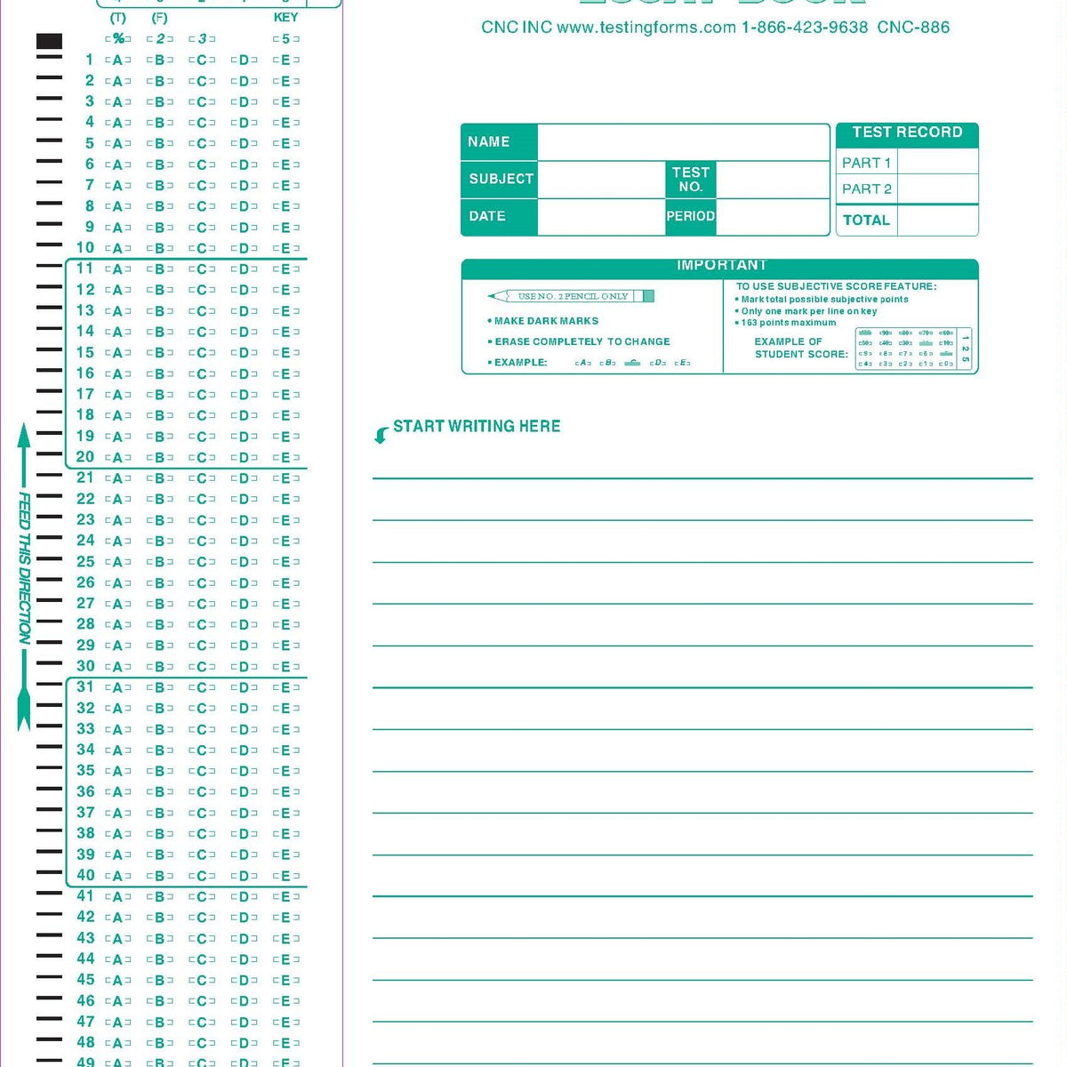 Test 886E 886 E 100 Question Compatible Testing Forms (50 Sheet Pack ...