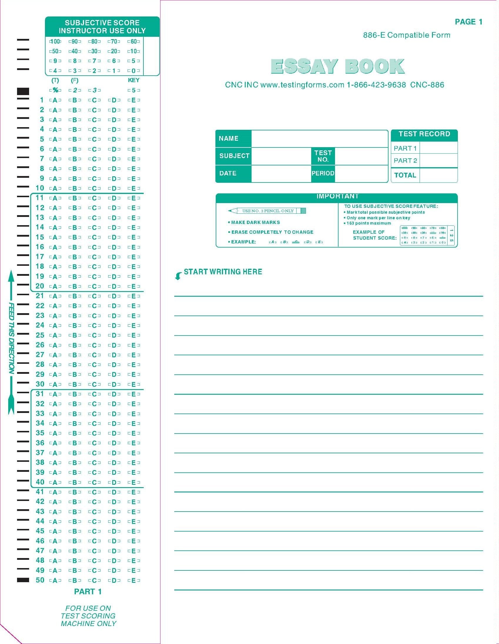 Test 886E 886 E 100 Question Compatible Testing Forms (50 Sheet Pack)