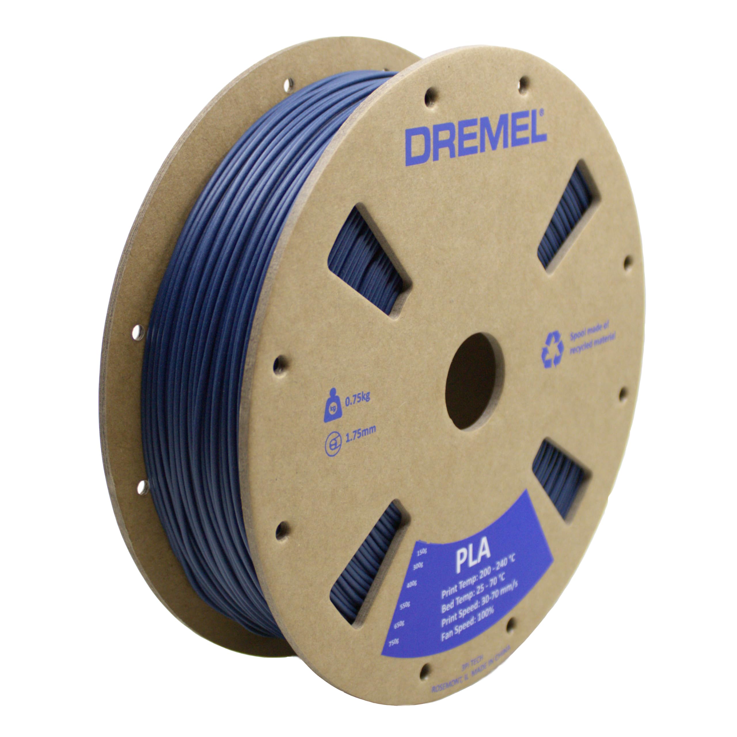 Dremel PLA-NAV-01 3D Printer Navy Blue Filament - Matte Finish, 1.75 mm Dia., 0.75 kg Spool Weight, RFID Enabled, New Cardboard